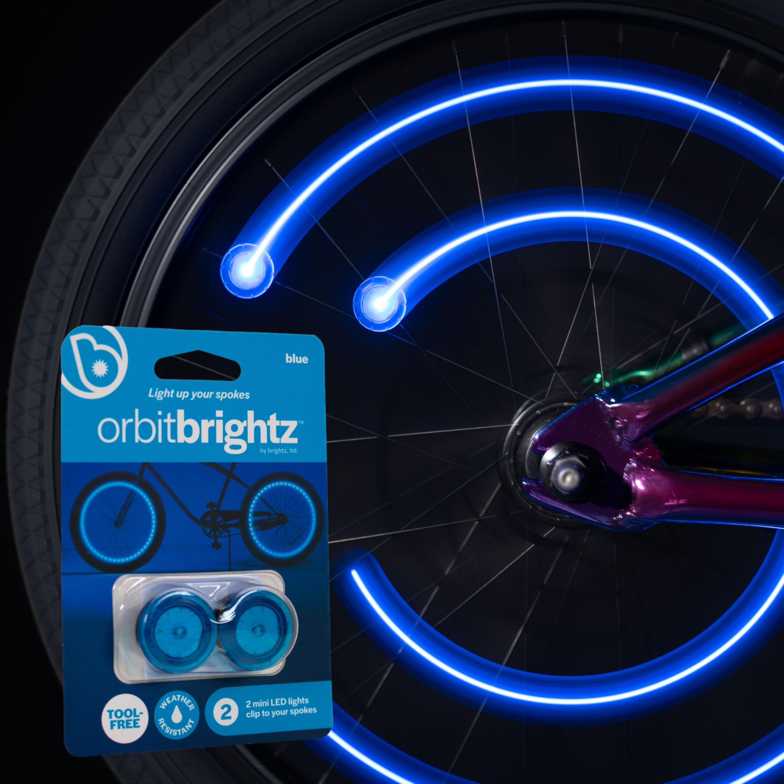 Brightz Orbit LED Bike Spoke Lights - Mini Waterproof Bicycle Wheel Lights for Night Riding, Burning Man, Kids & Adults - Blue Glow for Safety & Fun - Perfect for Cycling, Festivals & Outdoor Adventures