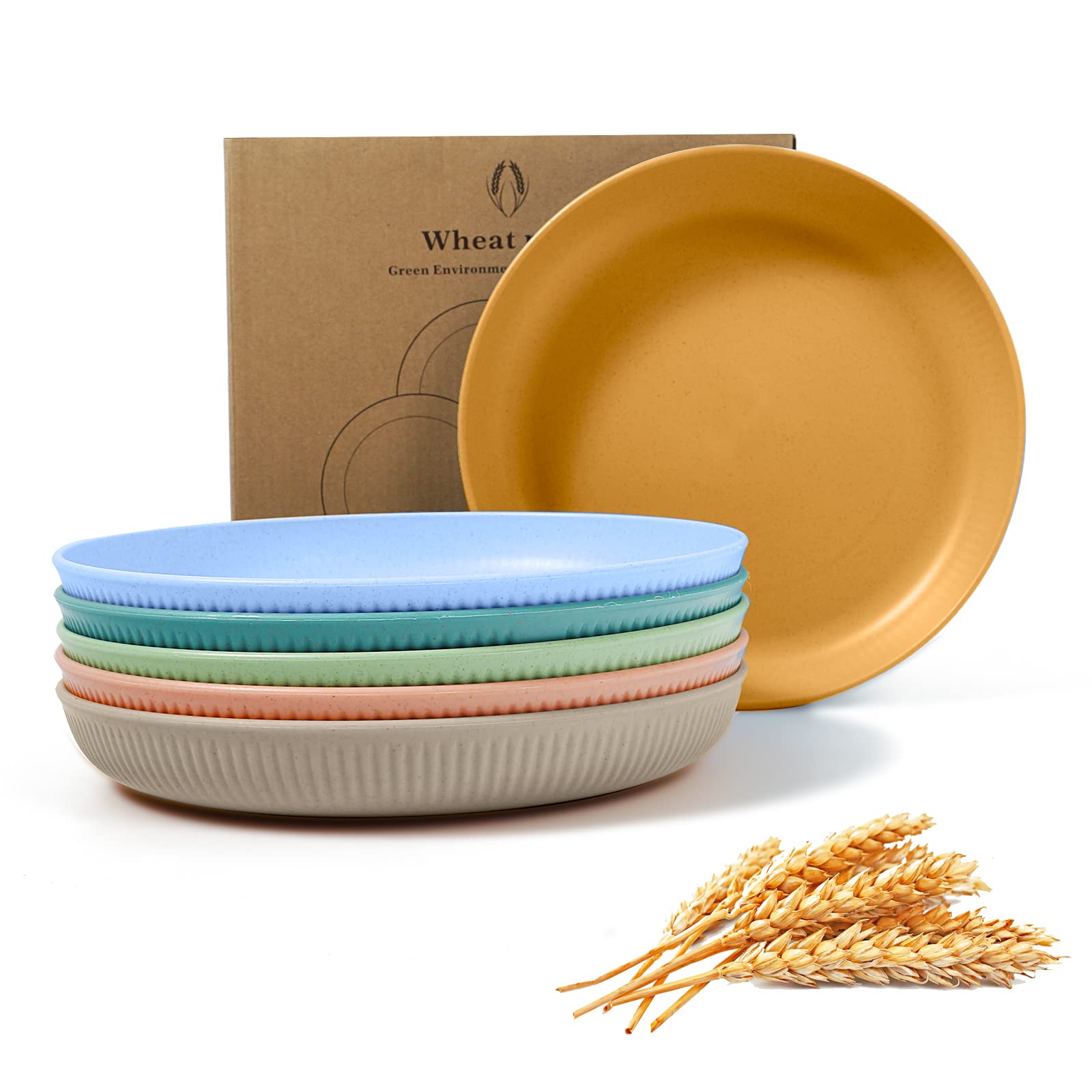 6-Pack 8.8 Inch Wheat Straw Dinner Plates - Unbreakable, BPA-Free, Microwave & Dishwasher Safe Eco-Friendly Plates for Picnics, Parties & Everyday Use