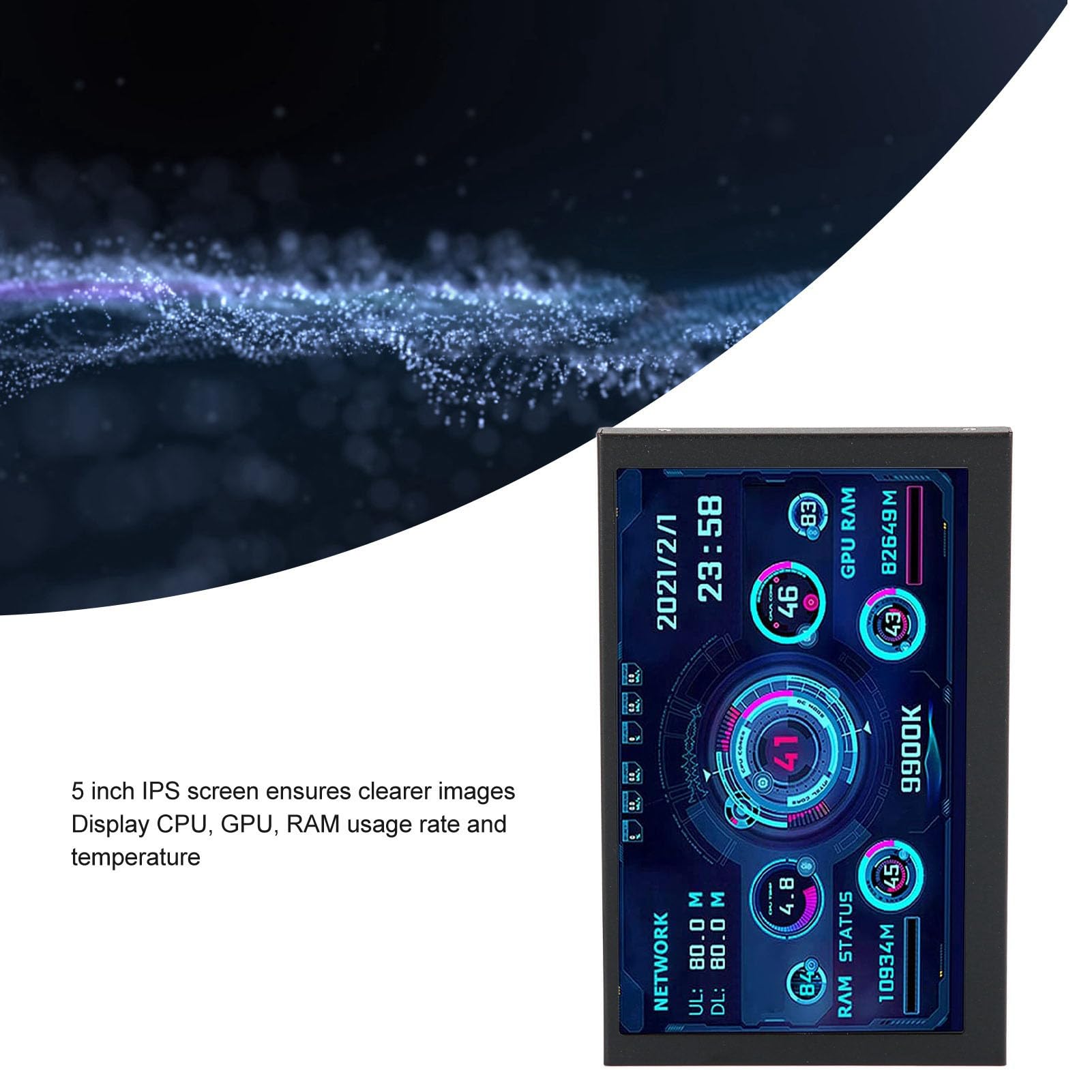 5 Inch CPU Temperature Monitor with Clear Display - RAM Usage & Theme Editor for PC Performance Tracking - Perfect for Gaming, Overclocking & System Monitoring