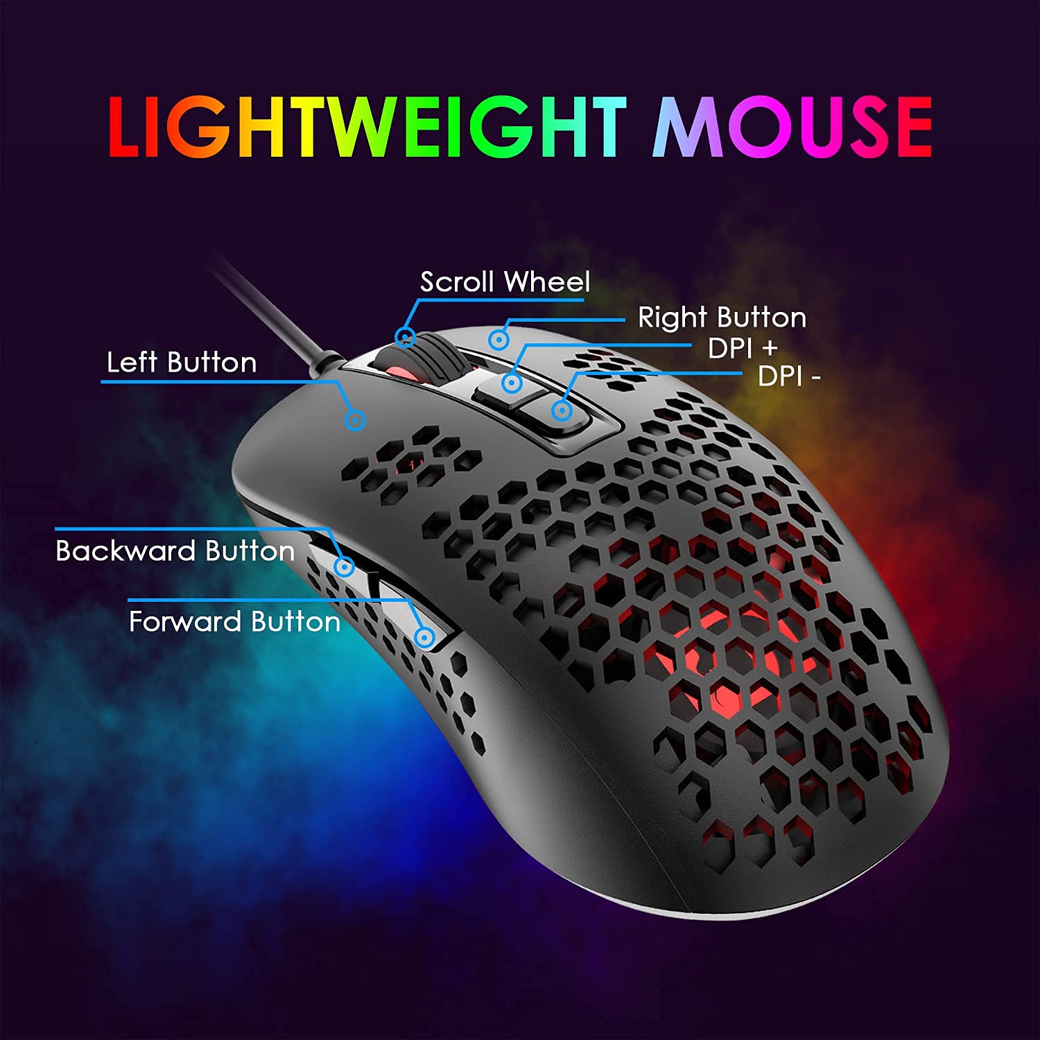 RK61 60% Mechanical Gaming Keyboard and Mouse Combo - RGB Backlit Wired Keyboard, 2400 DPI Honeycomb Gaming Mouse with Mouse Pad for PC Gamers (Black) | Perfect for Esports, FPS & MMO Gaming