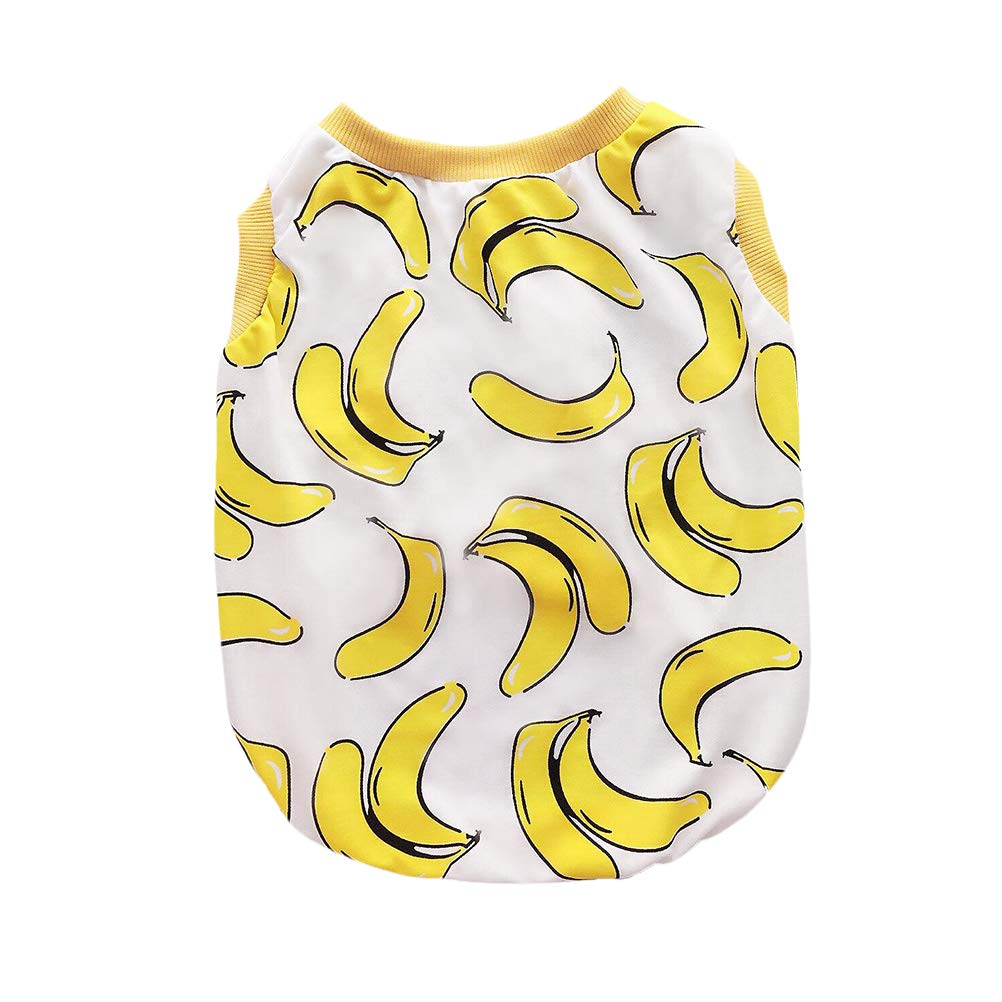 Dog Summer Clothes - Breathable Cotton Sleeveless Banana Pattern Vest for Small Dogs & Puppies | Cute Pet Fashion T-Shirt for Hot Weather | Perfect for Outdoor Walks, Beach Trips & Summer Adventures