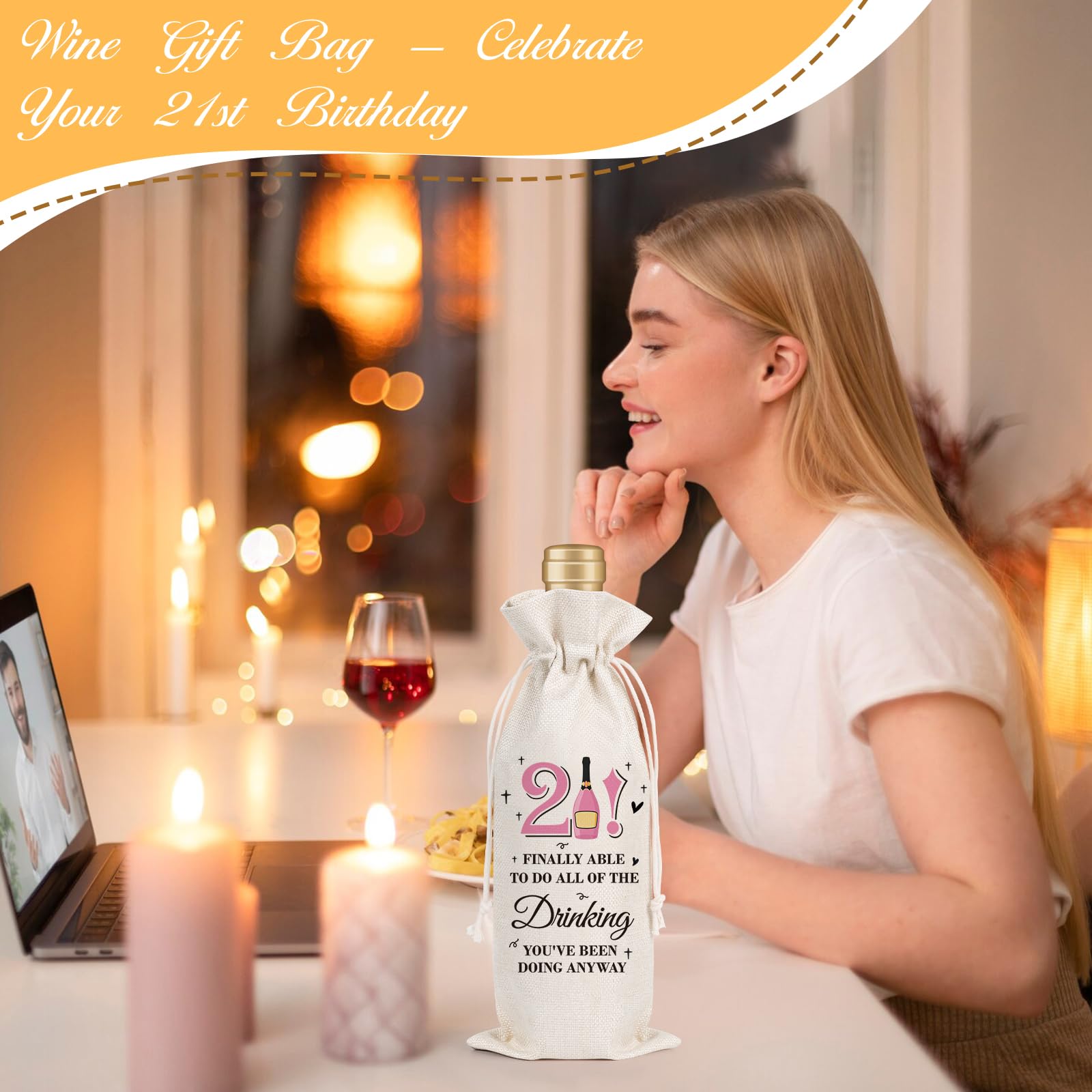 Wxiben 21st Birthday Gifts for Women - Elegant Wine Gift Bags & Party Favors | Perfect 21 Year Old Birthday Present for Her, Daughter or Best Friend | Great for Celebrations, Girls Night Out & Special Occasions