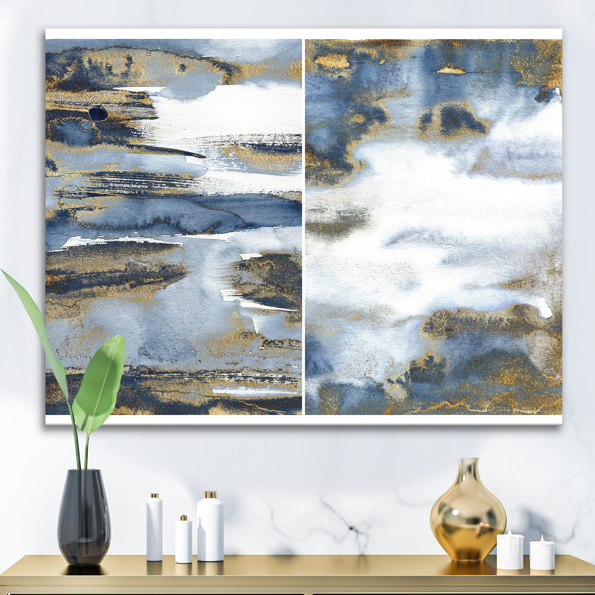 Dark Blue and Gold Abstract Waves III Modern Canvas Wall Art 32x24 - Stunning Home Decor for Living Room, Bedroom & Office