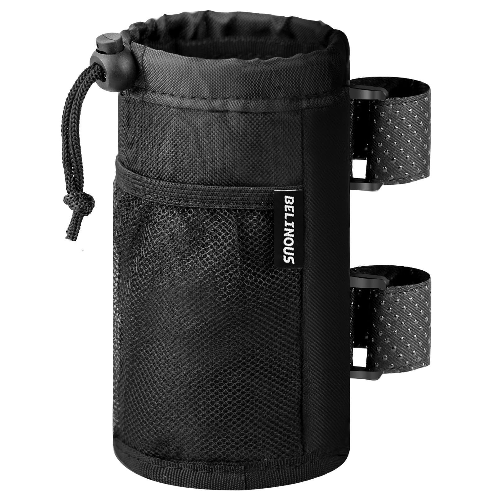 Belinous Universal Bike Cup Holder - Adjustable Water Bottle Holder for 8-24oz Bottles | Compatible with Bicycles, Scooters, Wheelchairs, UTVs, Golf Carts & Boats | Includes Net Pockets & Hook-and-Loop Straps | Perfect for Cycling, Outdoor Adventures & Daily Commutes