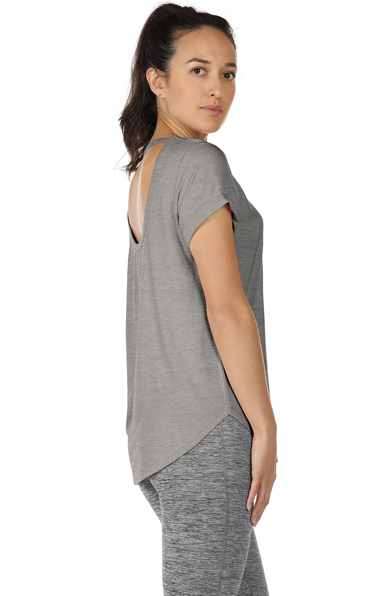 Icyzone Women's Open Back Yoga Shirts - Breathable Workout Tops, Athletic Short Sleeve Running T-Shirts with Loose Fit for Yoga, Gym & Outdoor Activities