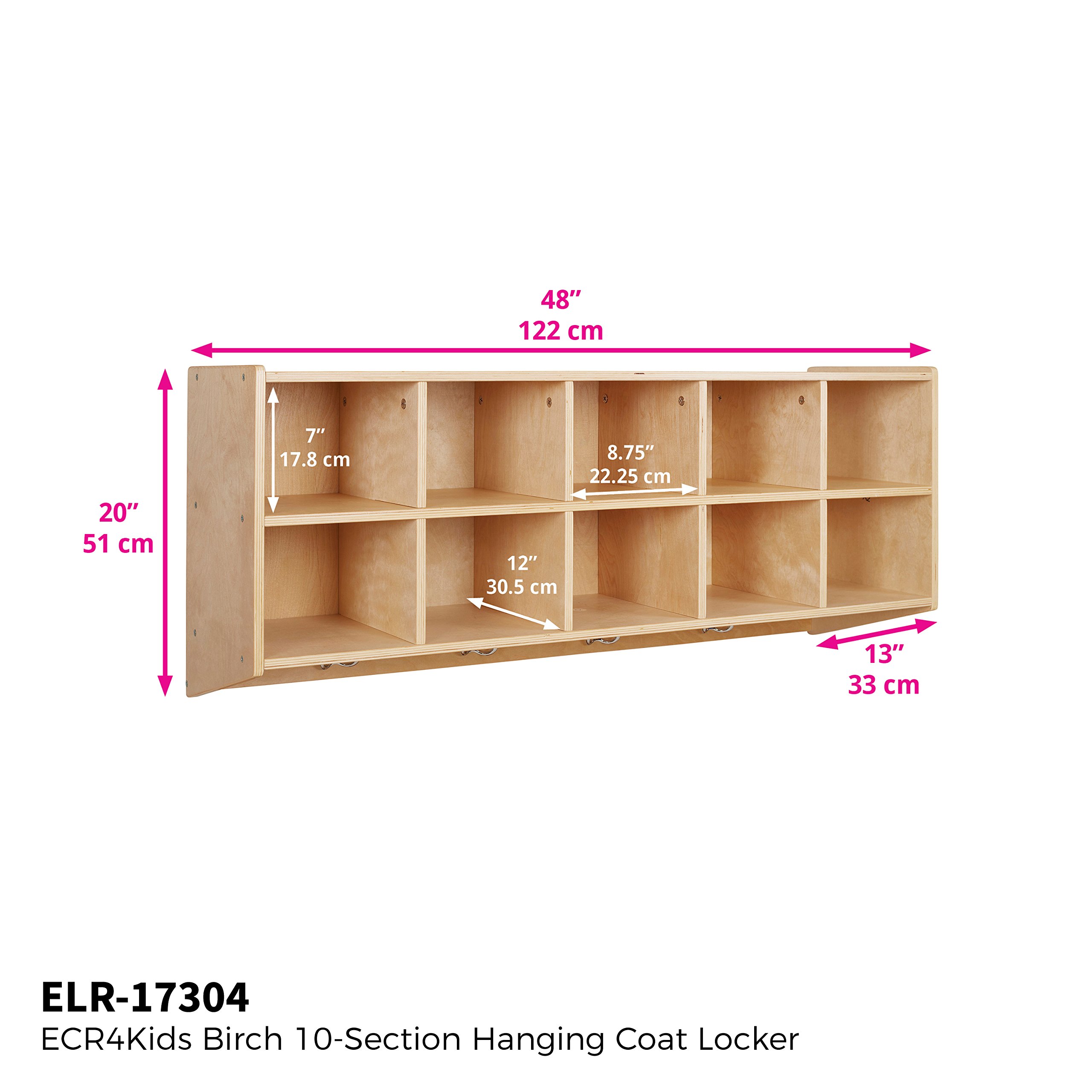 ECR4Kids 10-Section Hanging Coat Locker with Scoop Front Storage Bins - Natural Sand Color Cubby Organizer for School, Daycare & Home Entryway Storage Solutions