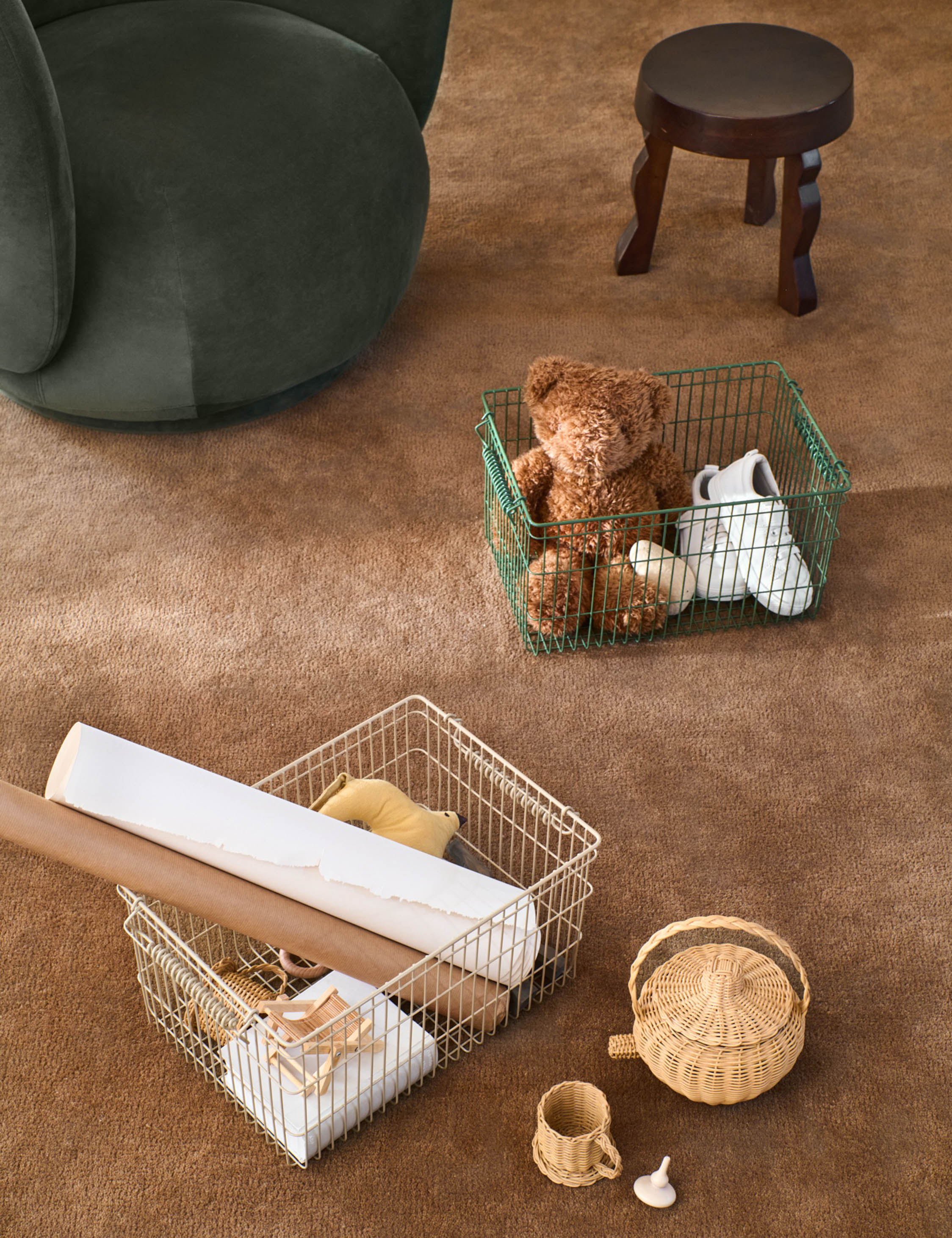 Ferm Living Cala Stackable Baskets - Set of 2, Woven Storage Bins for Home Organization - Perfect for Bathroom, Bedroom, or Kitchen Storage