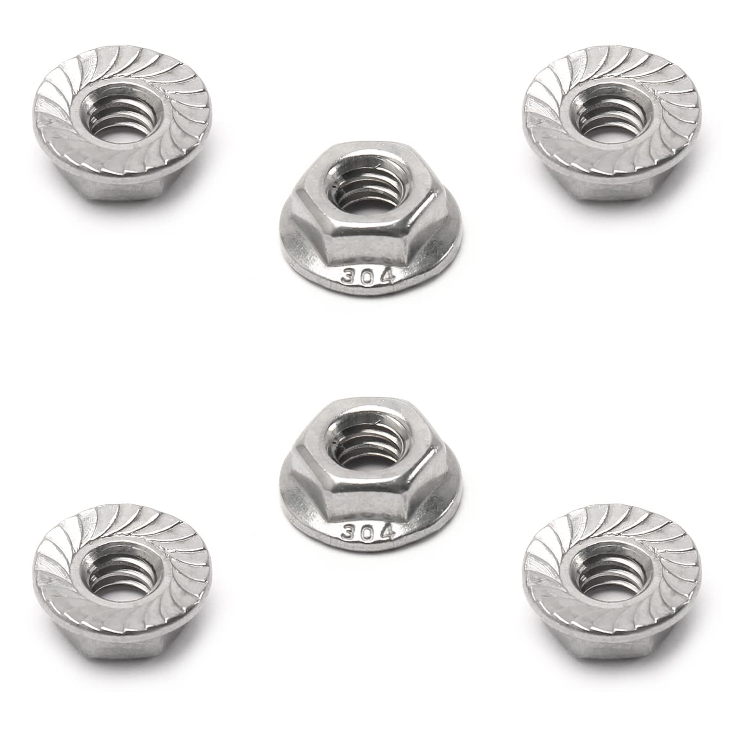 MroMax 6Pcs 1/4-20 Serrated Flange Hex Lock Nuts 304 Stainless Steel - Bright Finish Anti-Loose Nuts for Automotive, Motorcycle, Generator & Home Appliance Repair - Durable Hardware Fasteners for DIY Projects & Industrial Use