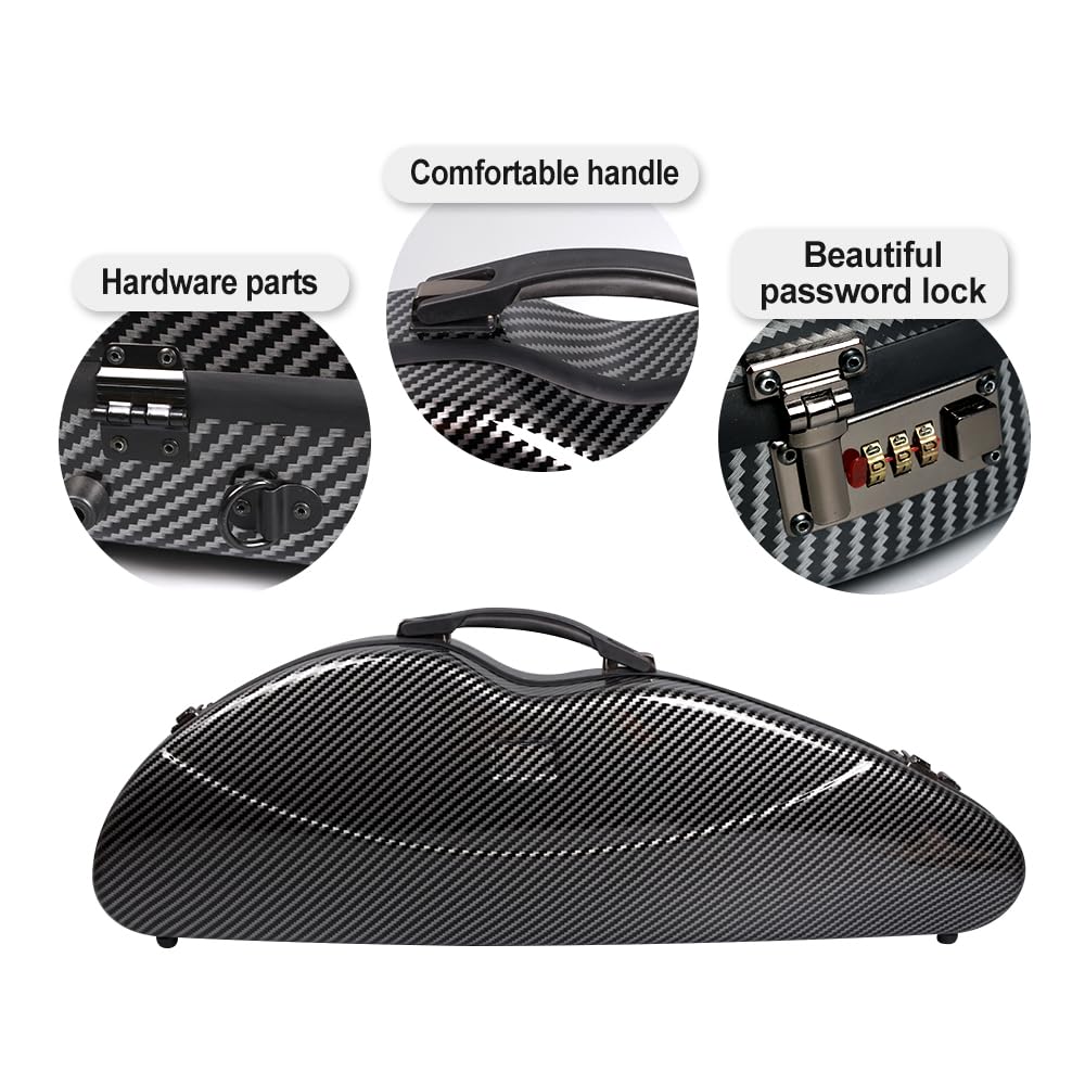 Premium 4/4 Carbon Fiber Violin Case with Knife Shape Design - Durable Handle & Password Lock - Lightweight Black Violin Box for Professional Musicians & Travel Protection