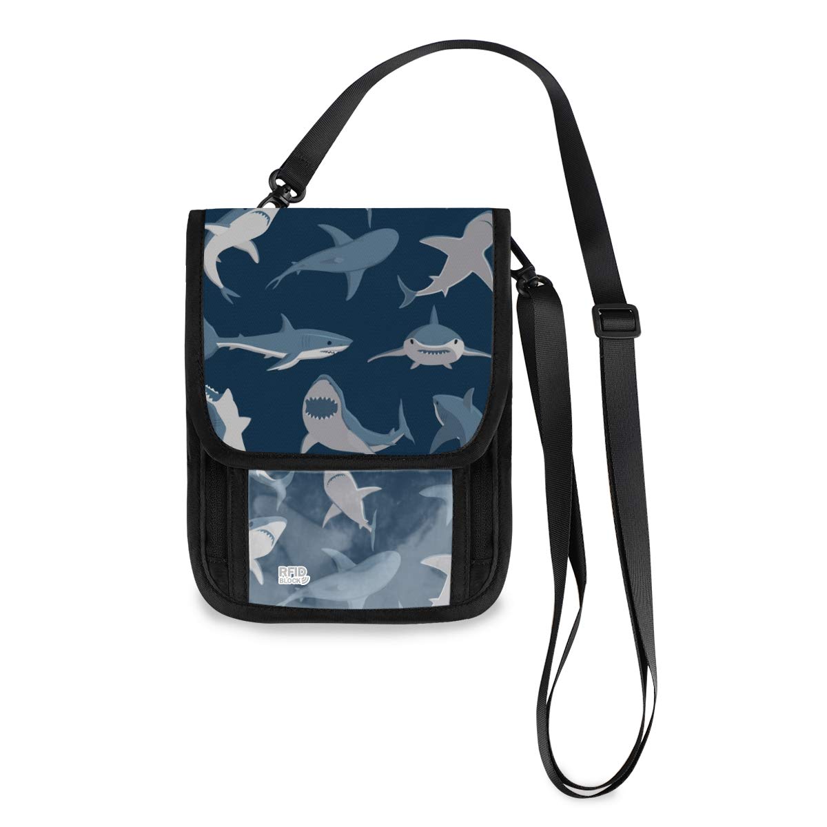 VIKKO RFID Blocking Underwater Shark Travel Neck Wallet - Secure Crossbody Purse for Women, Phone Bag & Passport Holder | Perfect for Beach Vacations, Marine Wildlife Tours & International Travel
