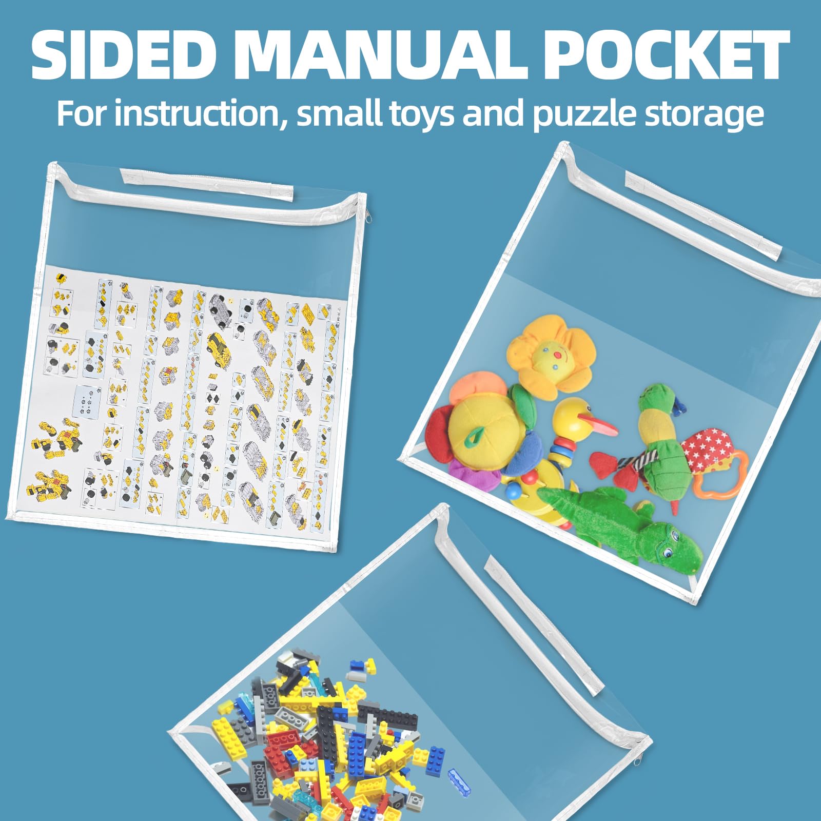 6 Pack Clear Zippered Toy Storage Bags - Transparent Organizer for Blocks, Puzzles & Small Toys - Perfect for Kids' Room, Playroom & Travel Organization