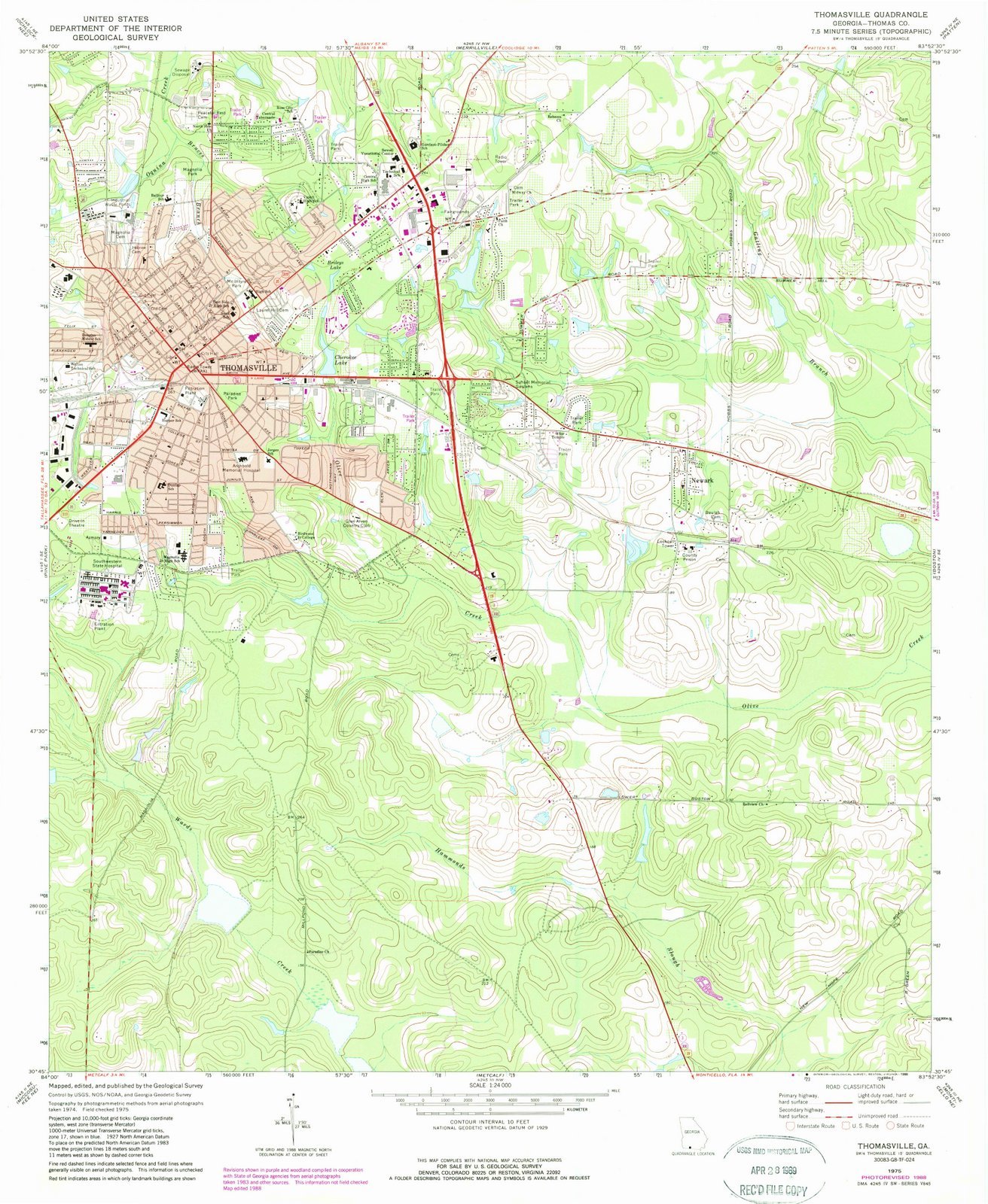 1975 Thomasville Georgia USGS Historical Topographic Map - 44x55 Inch Large Wall Art - Vintage Home Decor, Office & Classroom Display, Gift for Map Lovers