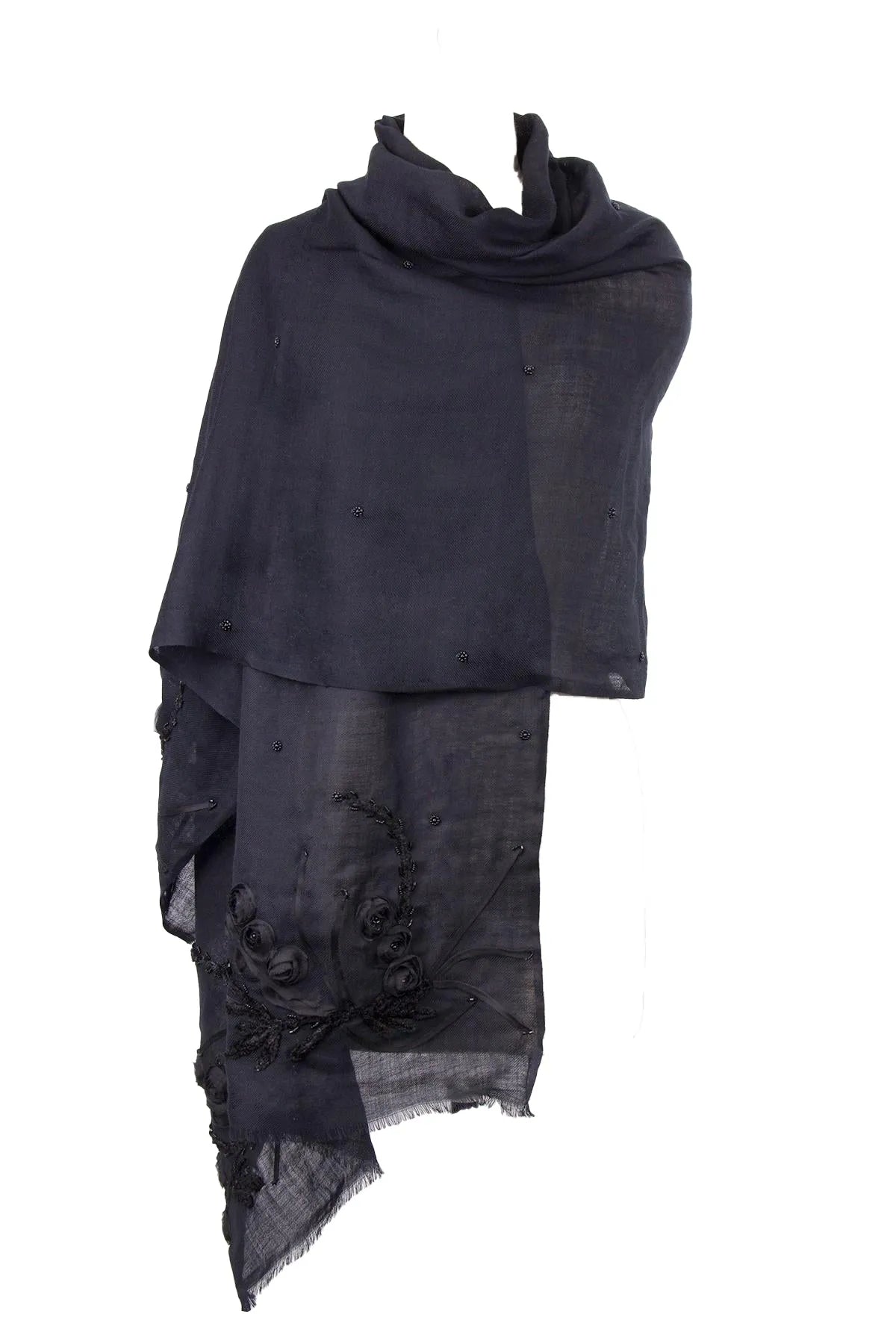 Floral Embroidered Black Scarf for Women - Elegant Fashion Accessory for Fall & Winter Outfits, Parties and Special Occasions
