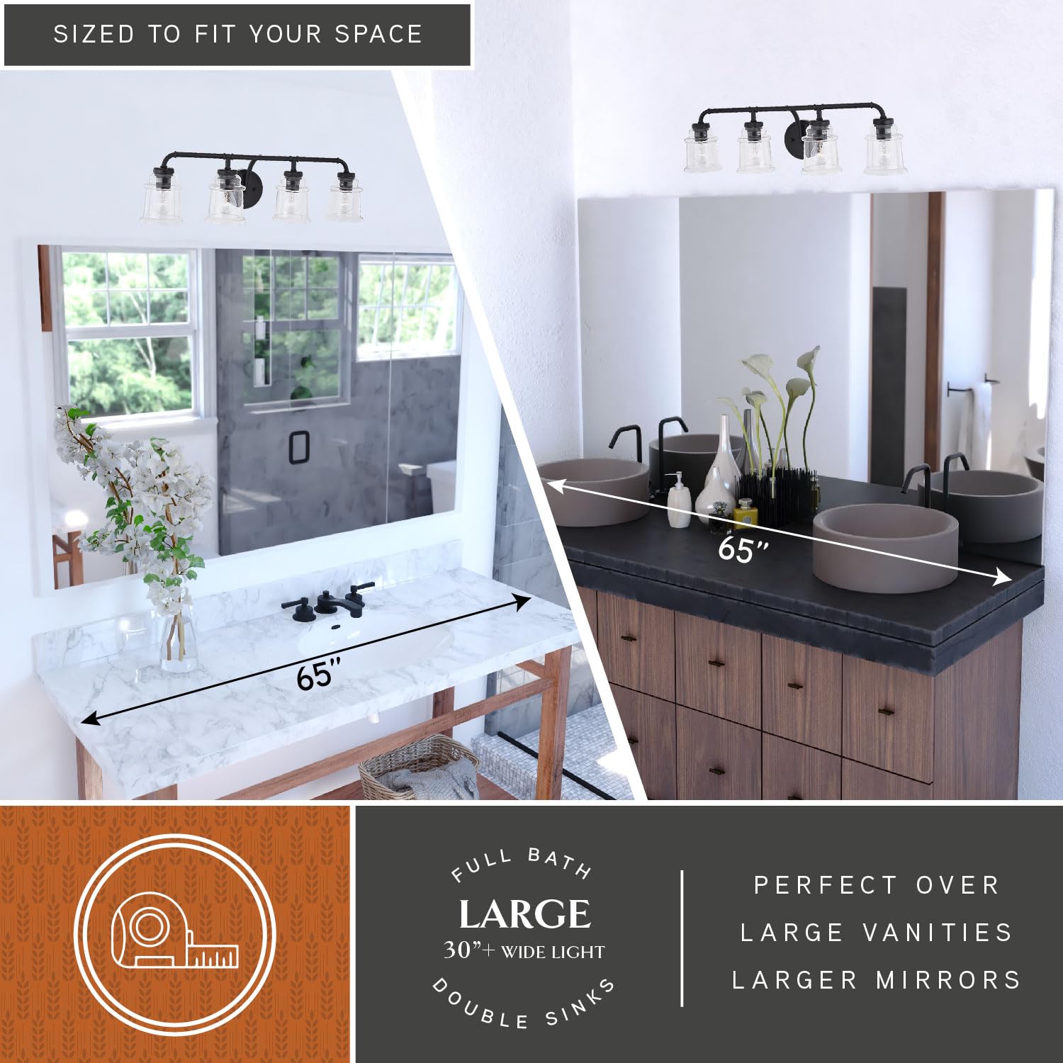 Toledo 4-Light Black Industrial Bathroom Vanity Light Fixture with Clear Glass Shades - Perfect for Modern Farmhouse, Loft, and Vintage Style Bathrooms