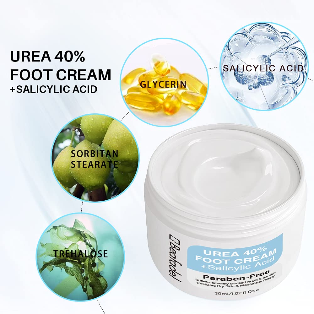 40% Urea Foot Cream with Salicylic Acid - Callus Remover & Moisturizer for Dry Cracked Hands, Heels, Elbows & Knees | Deep Exfoliation, Intensive Hydration & Skin Repair | Perfect for Pedicures, Dry Skin Treatment & Foot Care Routine