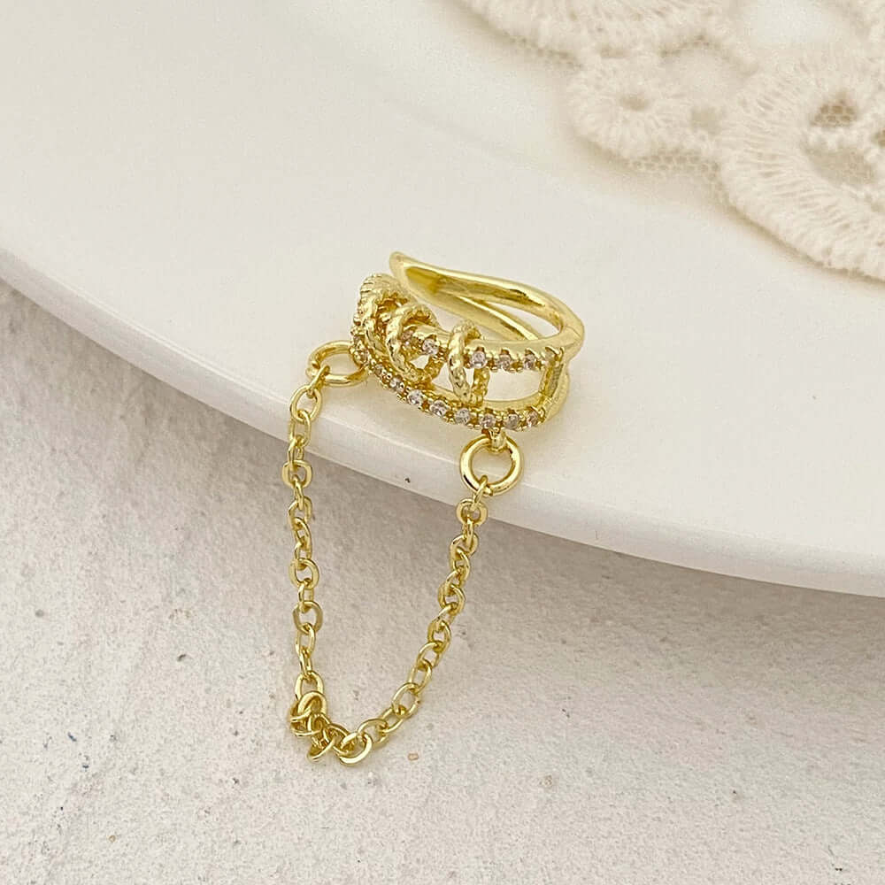 Gold Circle Layering Non-Piercing Tassel Clip Ear Cuff | R2038 | Boho Chic Jewelry for Women | Perfect for Parties, Weddings & Everyday Wear