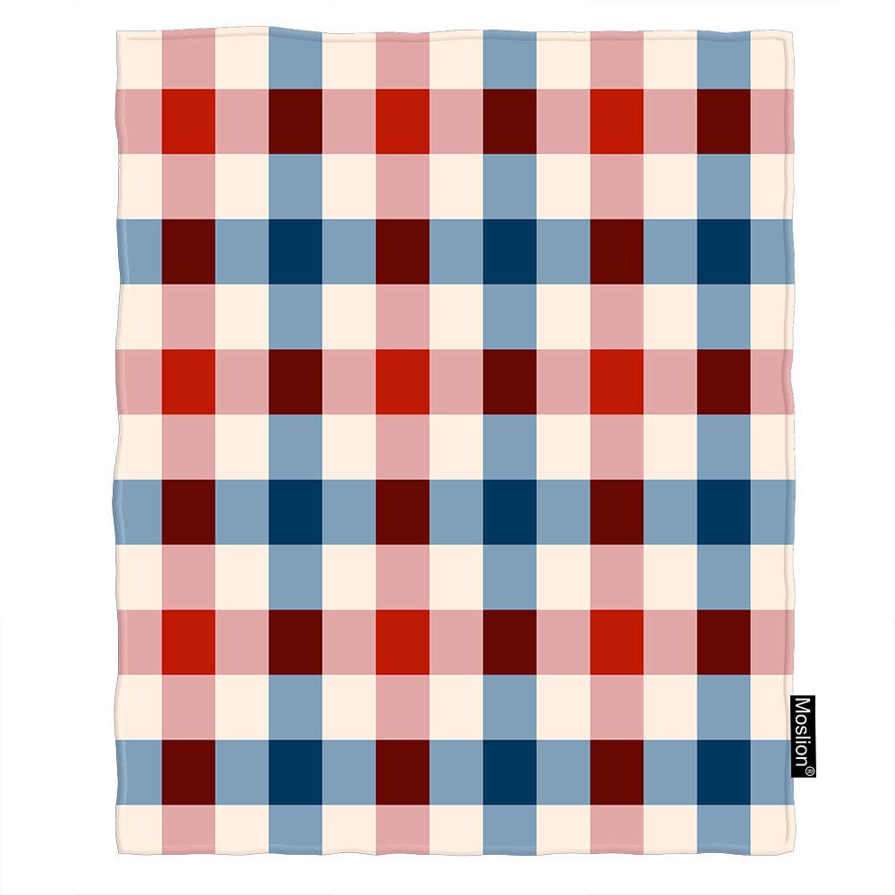 Soft Plaid Throw Blanket - Pink Blue Beige Gingham Buffalo Check Pattern - King Size 60x80 Inch Flannel Blanket for Sofa, Bed, Couch & Office - Cozy Winter Blanket for Women & Men