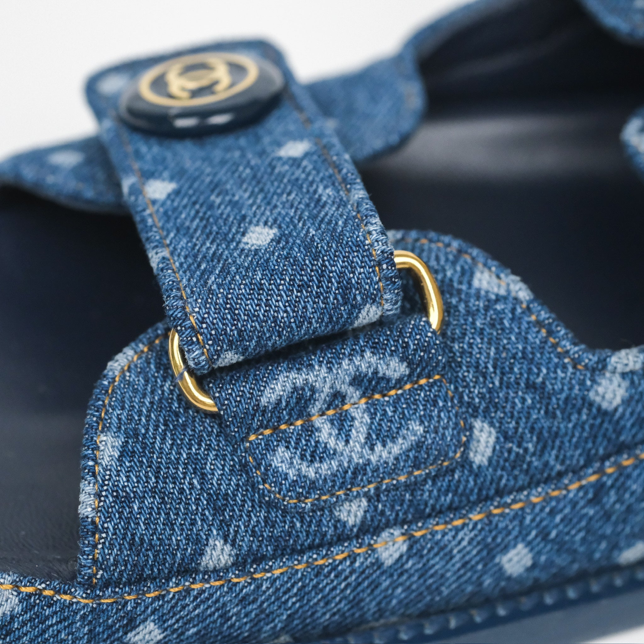 Chanel CC Dots Dad Sandals in Denim Blue - Size 38 | Comfortable Luxury Slides for Women | Perfect for Summer, Beach, and Casual Outings