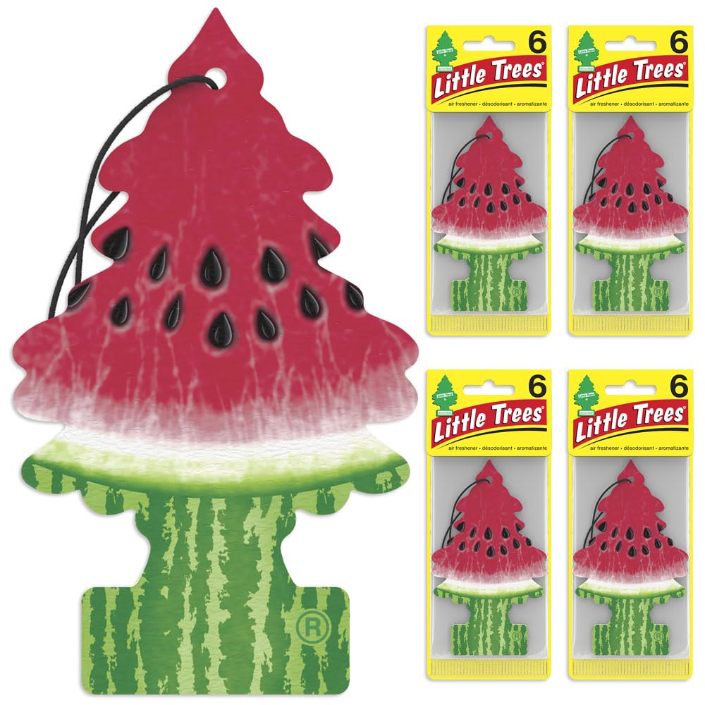 Little Trees Air Fresheners - 24 Pack Hanging Car Air Fresheners with Long Lasting Watermelon Scent | Freshen Your Car, Home, Office & Small Spaces