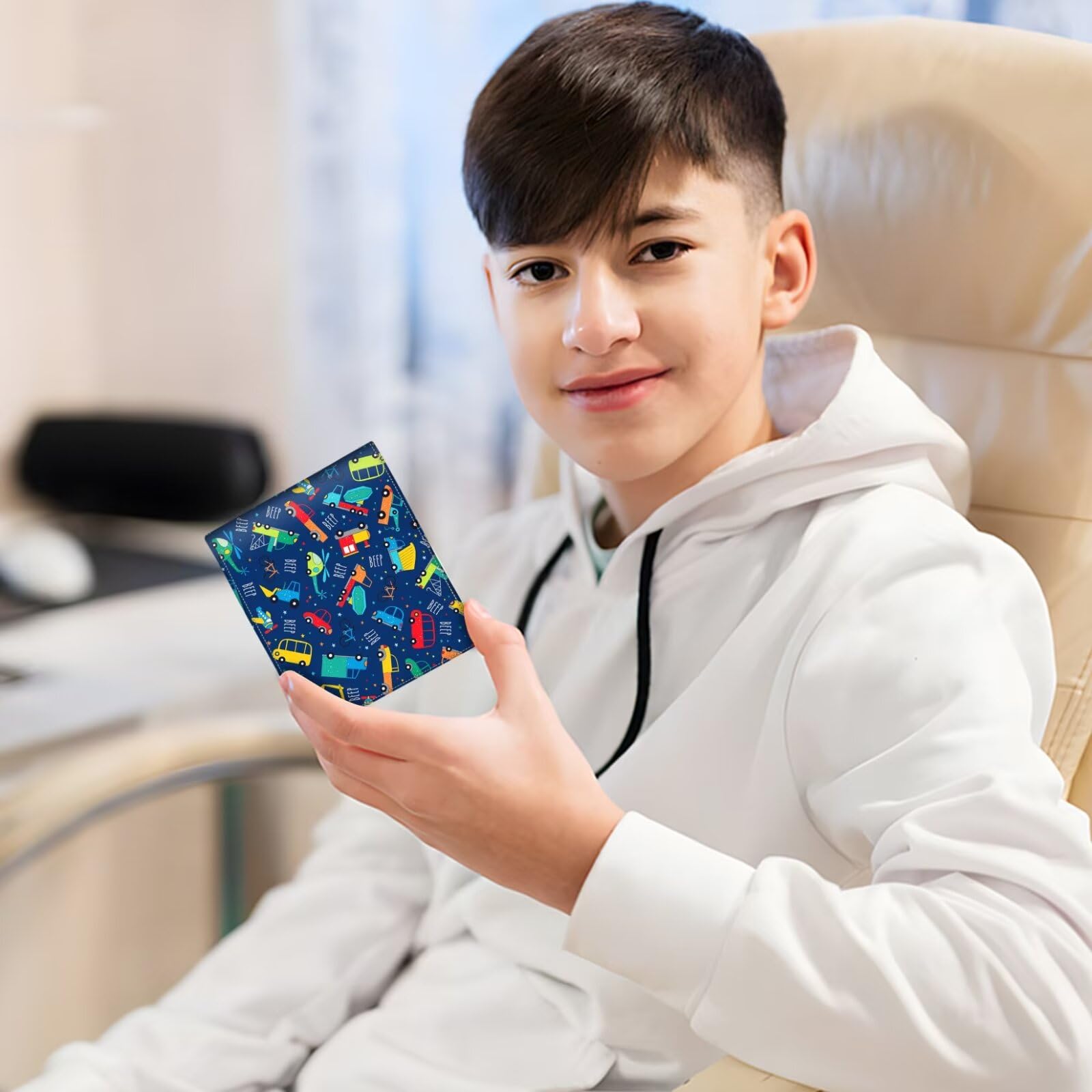 Boys Leather Bifold Wallet - RFID Blocking Credit Card Holder & Cash ID Organizer for Teens | Compact Bi-Fold Design with Construction Vehicle Print | Perfect for School, Travel & Everyday Use