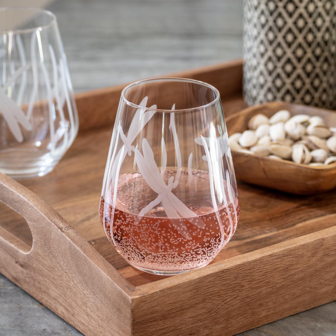 Dragonfly 18oz Stemless Wine Tumbler Set of 4 - Elegant Unbreakable Glassware for Wine, Cocktails & Iced Coffee | Perfect for Parties, Picnics & Home Entertaining