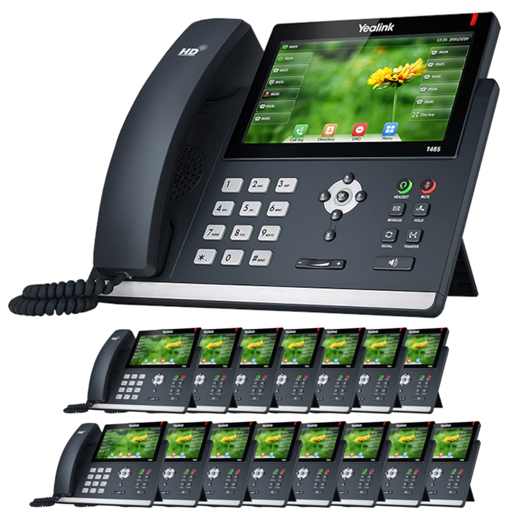 Yealink SIP-T48S Business IP Phone System - 16 Phone Bundle with Voicemail, Auto Attendant, Call Recording & 1 Year Free TWAComm.com Service | Ideal for Office Communications, Remote Work & Call Centers