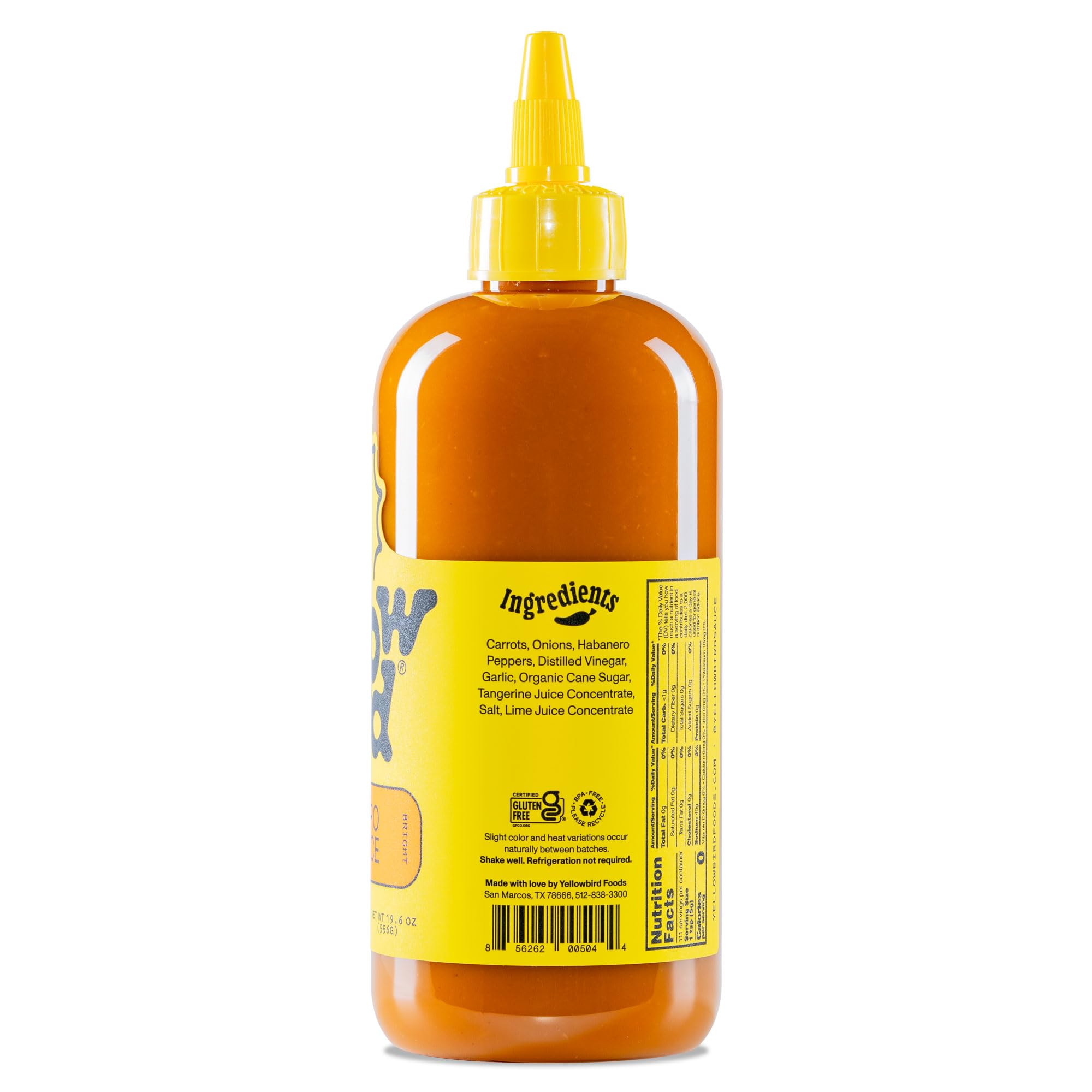 Yellowbird Habanero Hot Sauce - Medium Spicy Vegan Pepper Sauce with Garlic, Carrots & Tangerine - Plant-Based, Gluten-Free, Non-GMO Condiment - 19.6 oz Texas-Made Hot Sauce for Tacos, Wings & Burgers