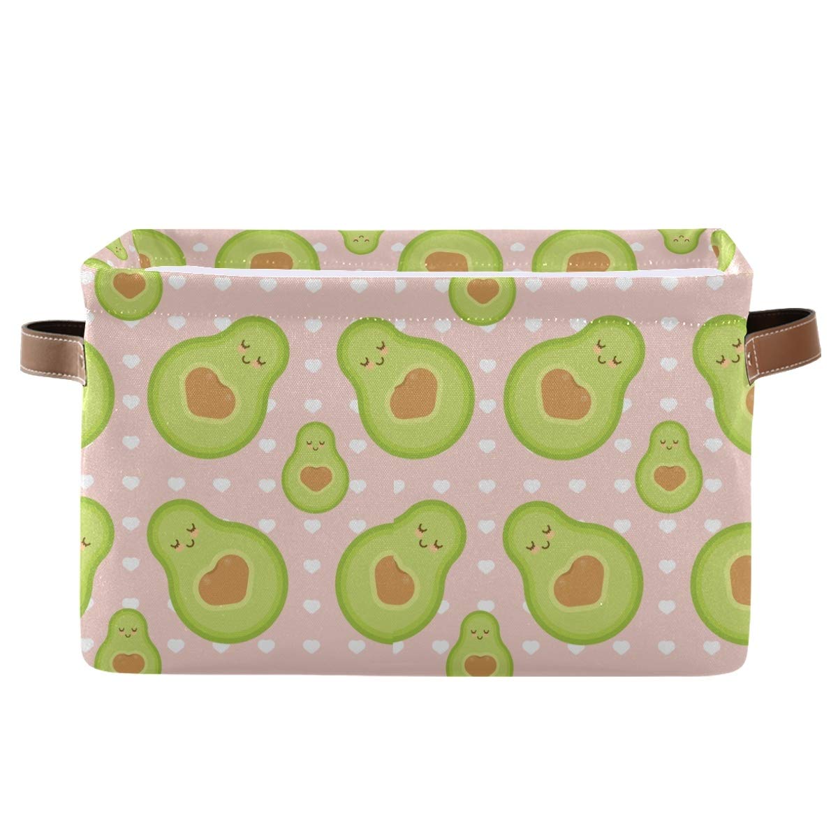Square Storage Basket with Avocado Texture & Hearts - Canvas Storage Bin Organizer for Closet, Shelf, Home & Office - Perfect for Organizing Toys, Books, and Home Decor (1 Piece)
