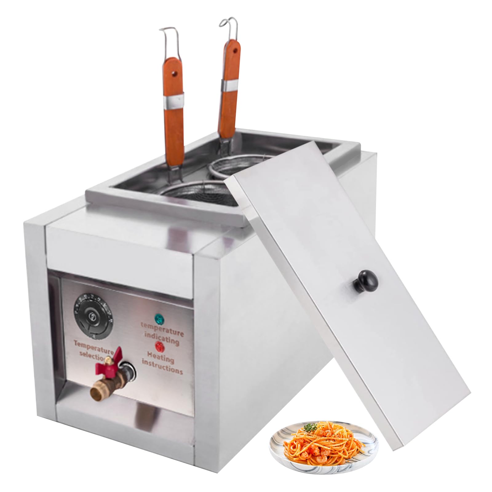 DYRABREST Commercial Electric Pasta Cooker - 2 Hole Noodle Cooking Machine with Stainless Steel Lid & Food-Grade Filters - 110V Pasta Maker for Noodles, Pasta, Dumplings & Soup - Perfect for Restaurants, Catering & Home Kitchens