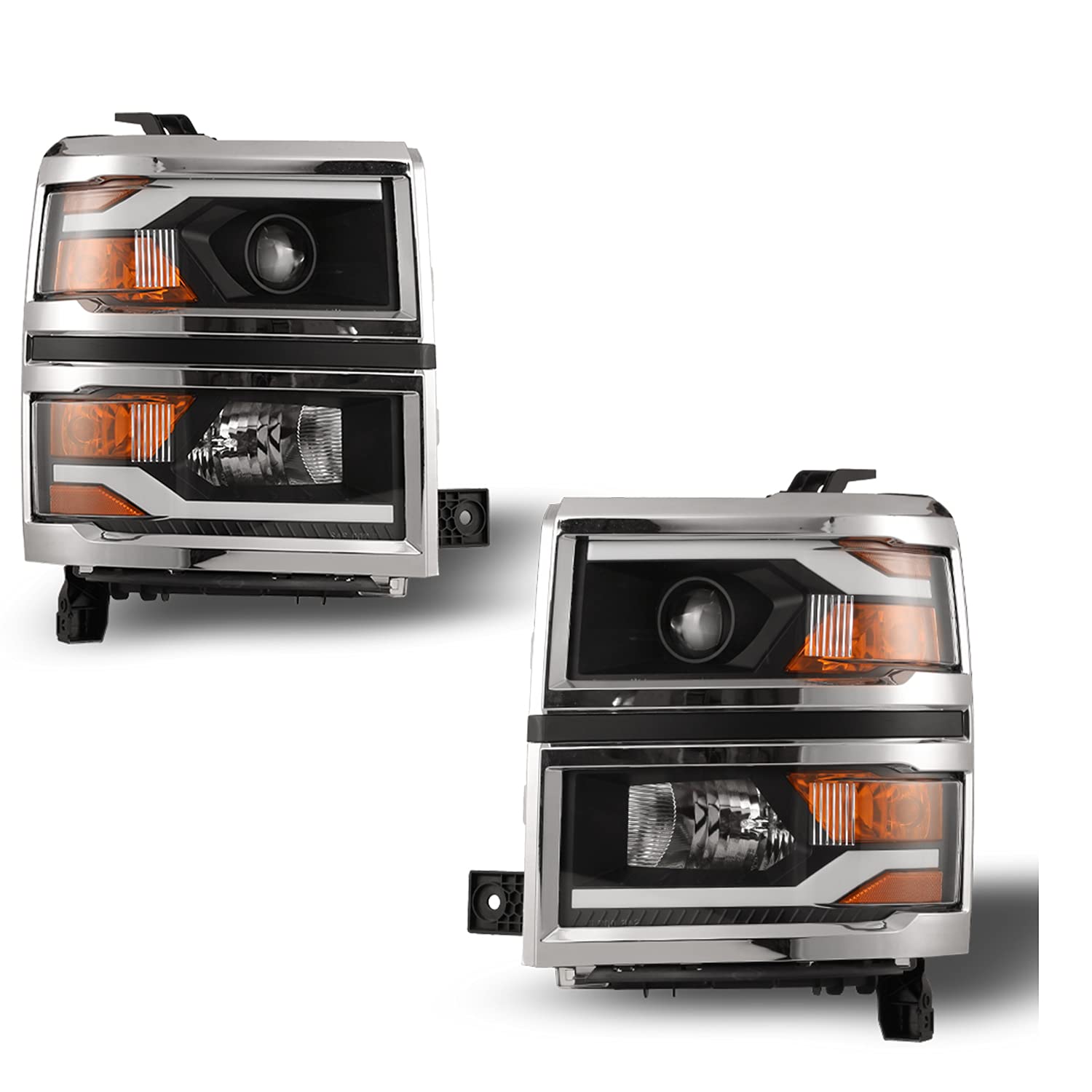 WolfX LED DRL Bar Projector Headlights for 2014-2015 Chevy Silverado 1500 - Black/Clear - Upgrade Truck Lighting for Night Driving & Off-Road Adventures