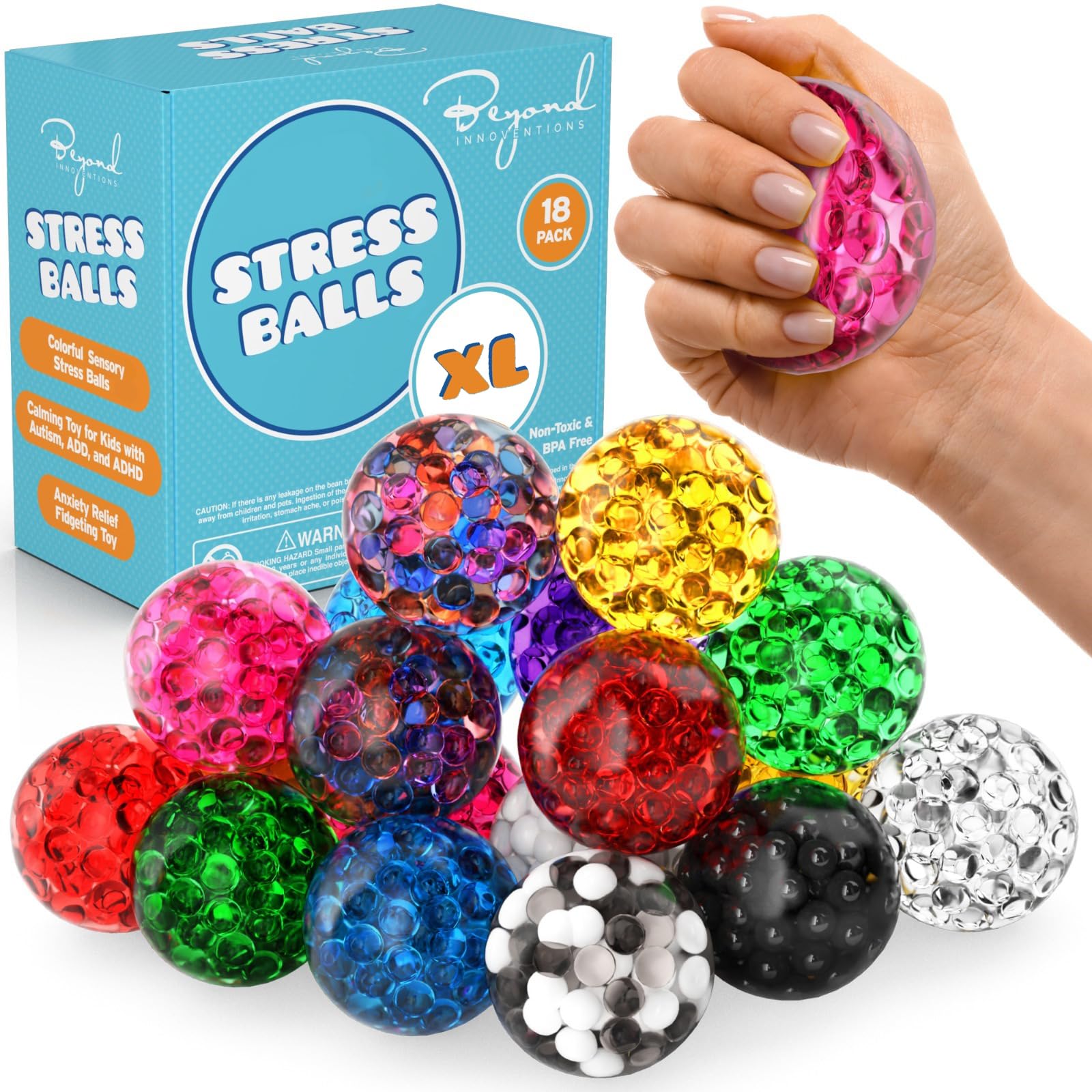 18-Pack Stress Relief Balls for Adults - Squishy Sensory Toys, Anxiety & ADHD Calming Tools, Party Favors & Goody Bag Stuffers - Perfect for Office, Classroom, Therapy & Autism Support