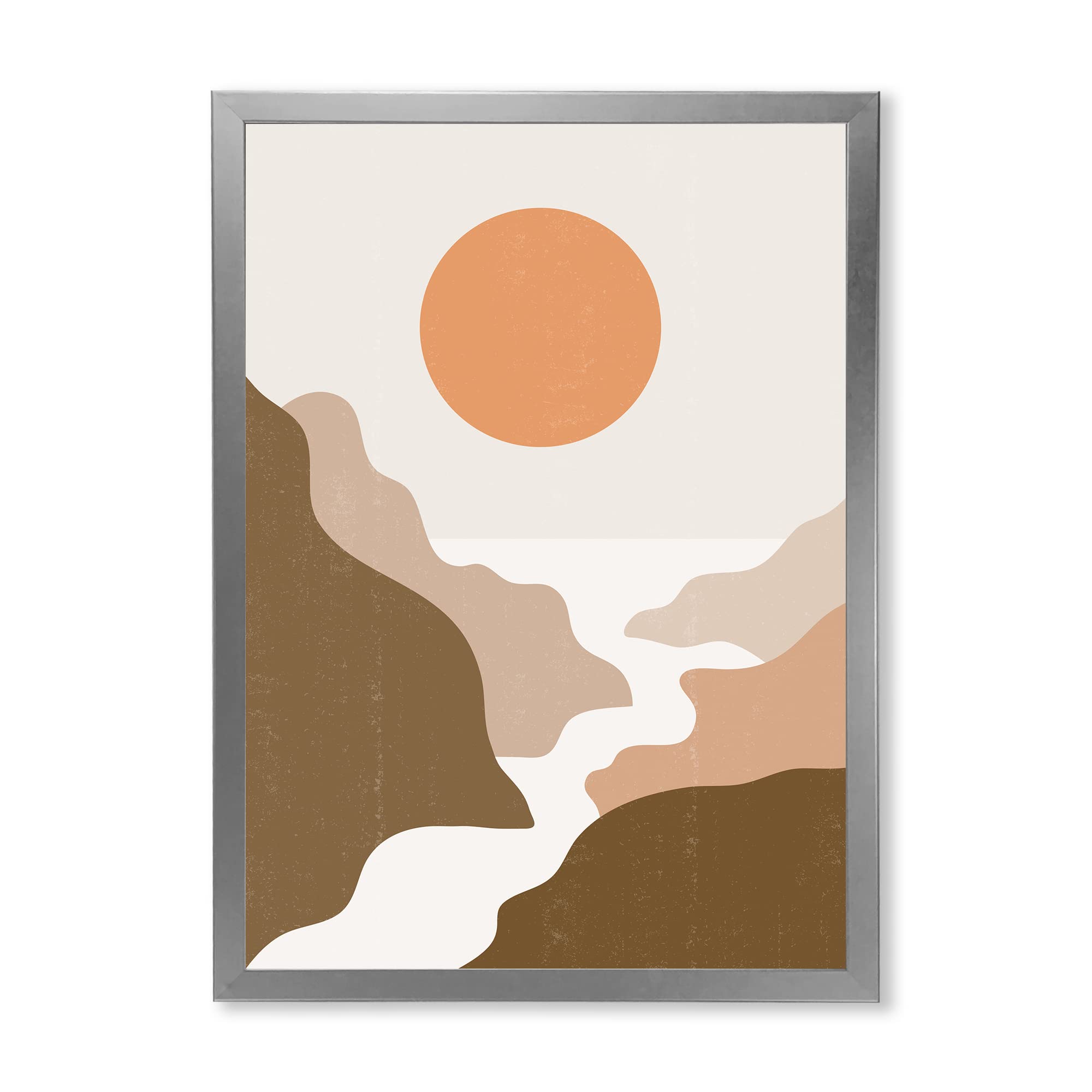 Modern Terracotta Full Moon Landscape Framed Wall Art - Perfect for Living Room, Bedroom & Office Decor