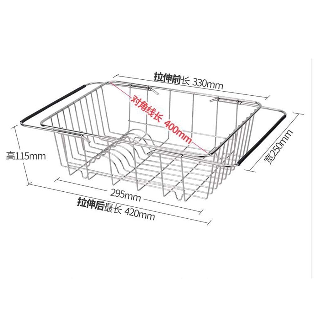 Expandable Stainless Steel Cutlery Basket & Dish Drying Rack - Adjustable Over Sink or Countertop Organizer with Black Utensil Holder | Rustproof Kitchen Storage for Silverware, Knives & Cooking Tools | Perfect for Small Spaces, Dishwashing & Countertop Organization