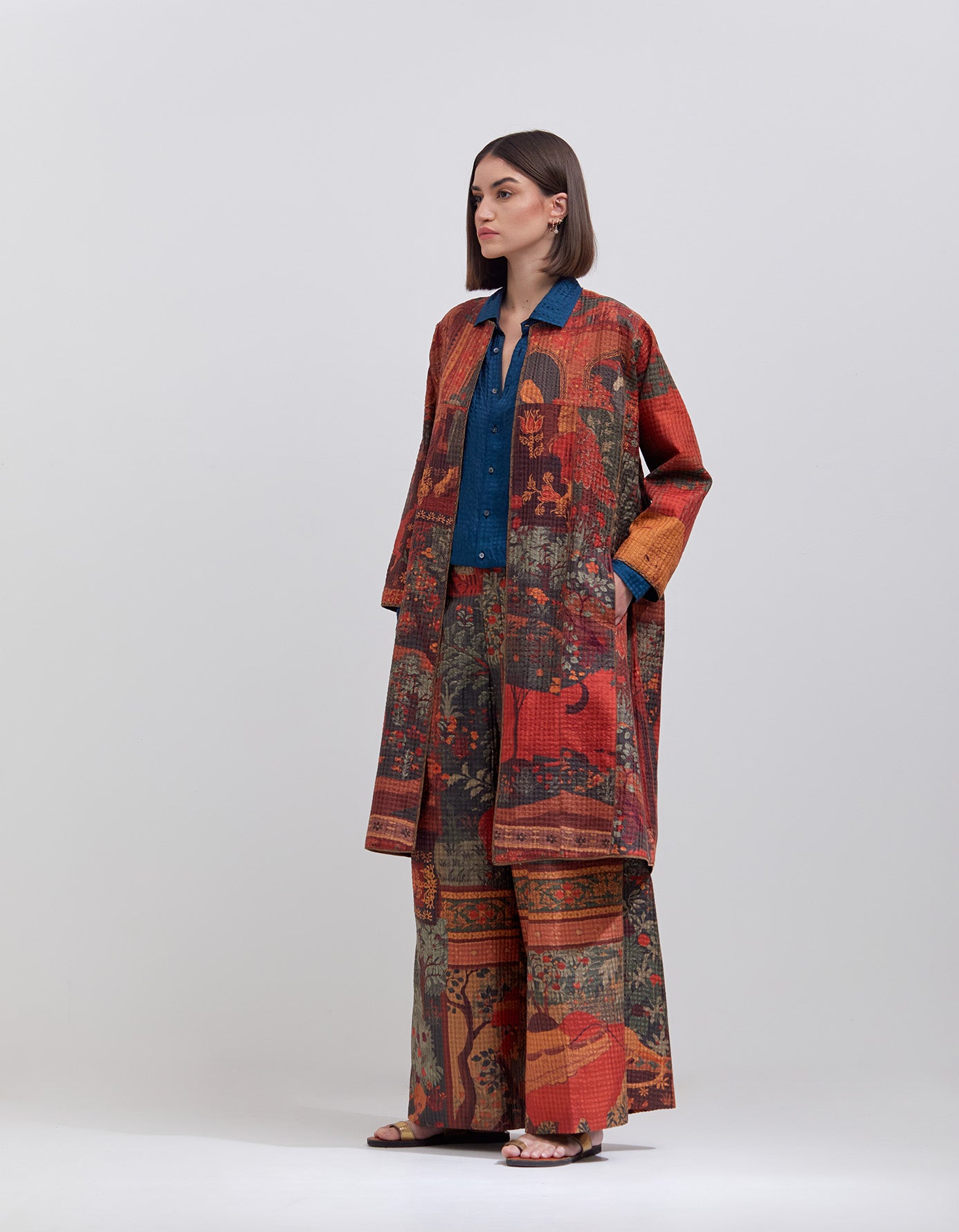 Quilted Jacket Women's Silk Check Dhagai Terracotta - Elegant Outerwear for Fall & Winter Fashion | Perfect for Office, Dating & Travel