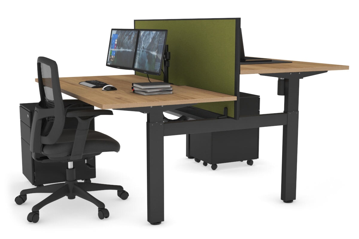Adjustable Height 2-Person H Bench Workstation - Black Frame [1200L x 800W with Cable Management] - Perfect for Office, Home Workspace & Collaborative Work Environments