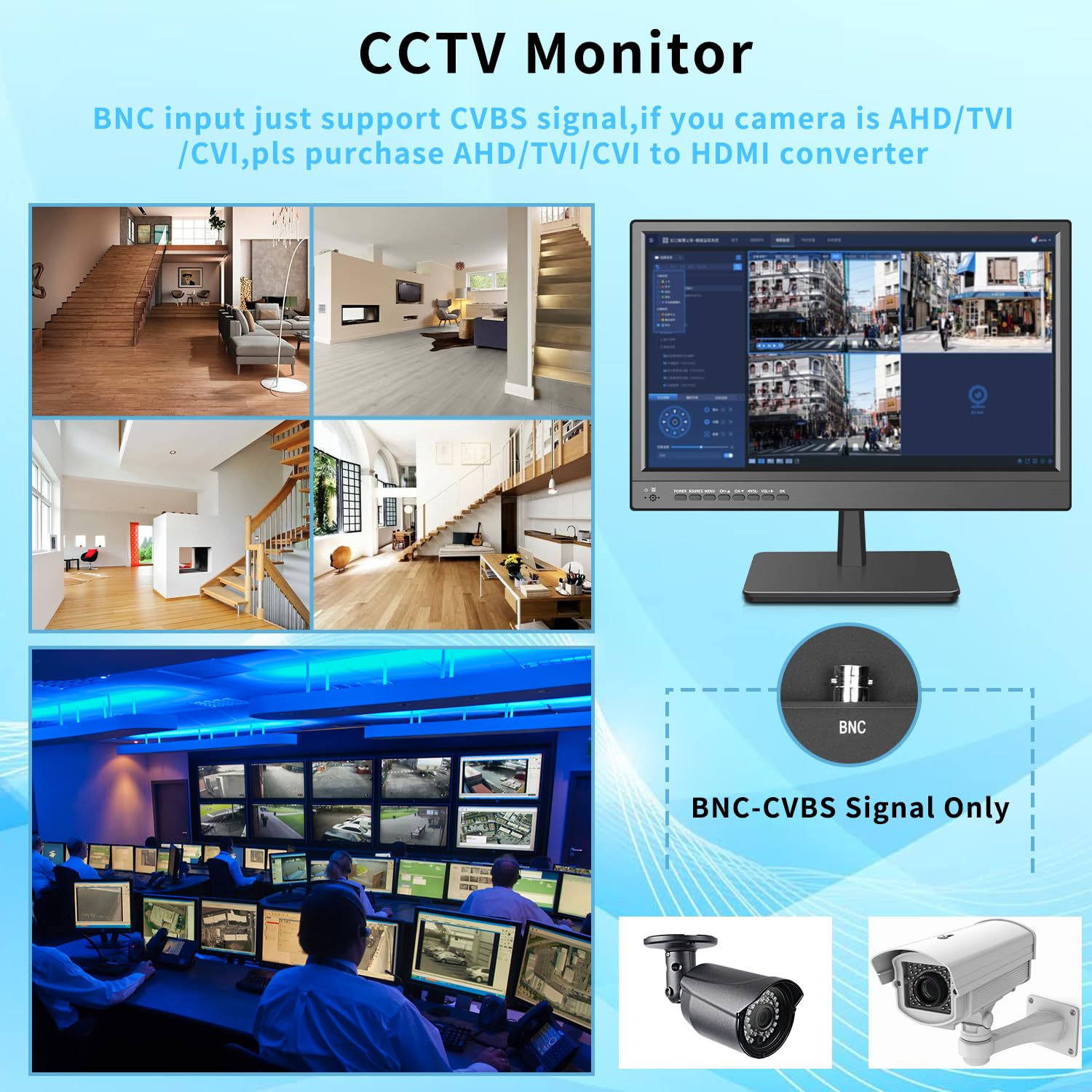 17 Inch Security Monitor with Wall Mount - Full HD CCTV Display with USB, AV/HDMI/VGA Inputs & Headphone Output - Built-in Speakers & Remote Control - Ideal for Home Surveillance, Office Security & Retail Monitoring Systems