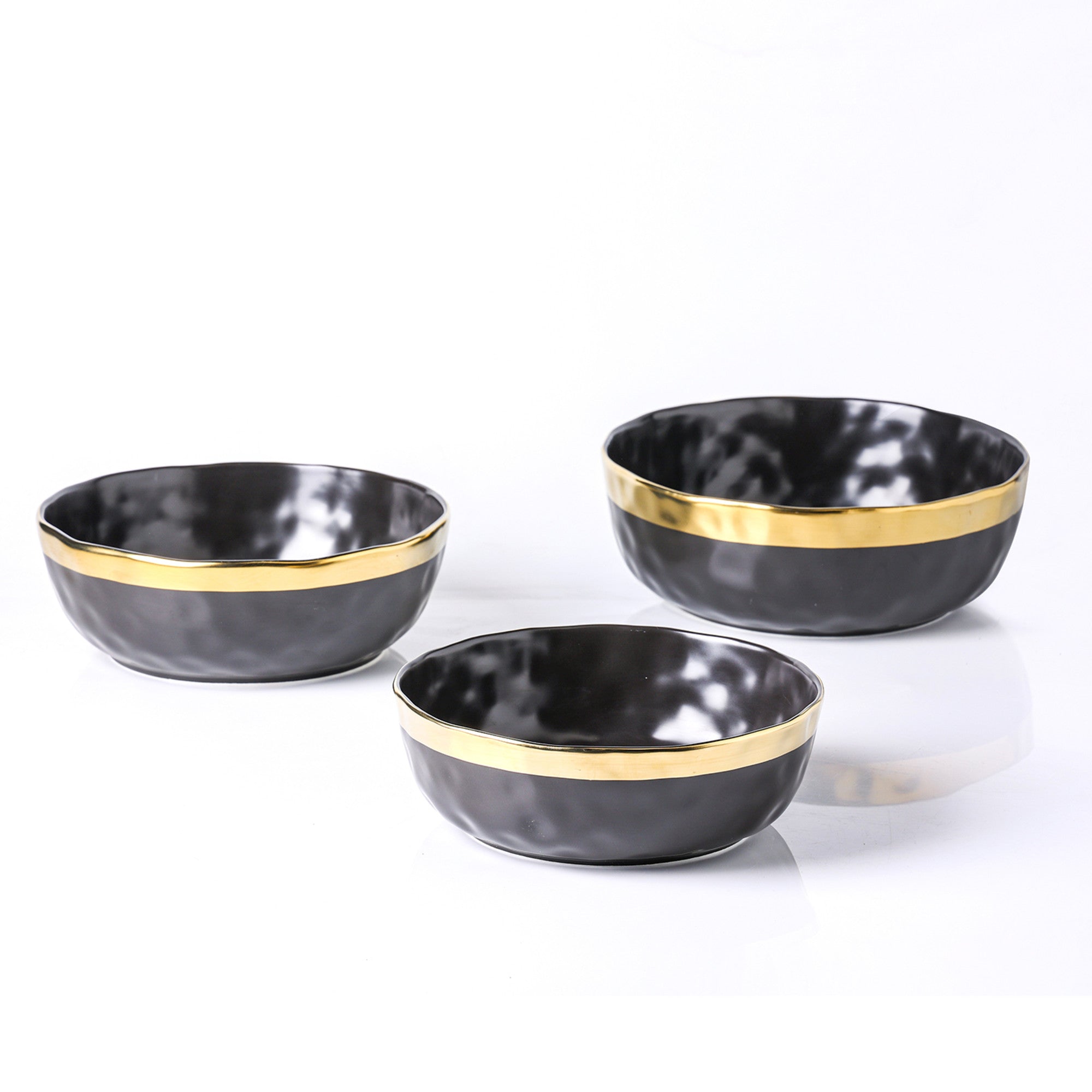 Premium Florian Porcelain Dinnerware Set - 6-Piece Black Ceramic Bowls for Soup, Salad & Dessert | Elegant Table Setting for Restaurants, Home Dining & Entertaining