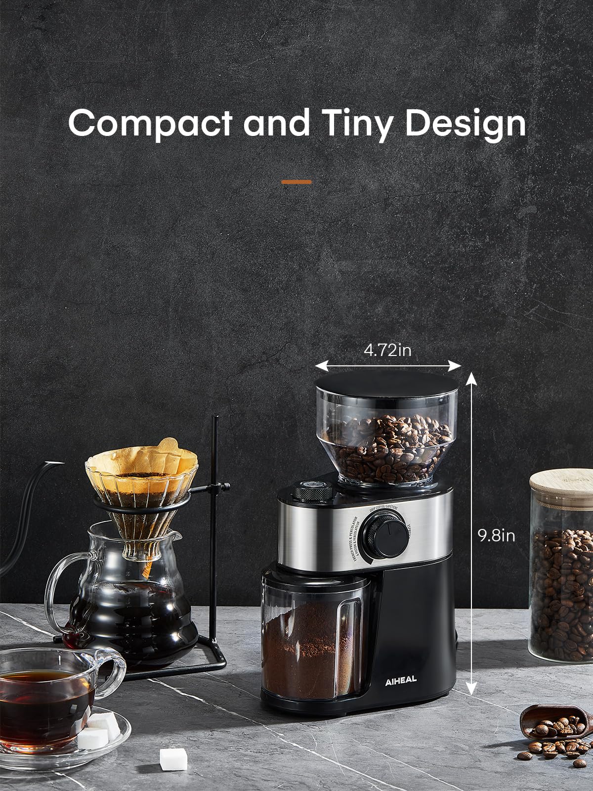 Premium Electric Burr Coffee Grinder - Adjustable 18 Grind Settings for Espresso, Drip & French Press, 2-14 Cup Capacity, Black | Perfect for Home Baristas & Coffee Enthusiasts