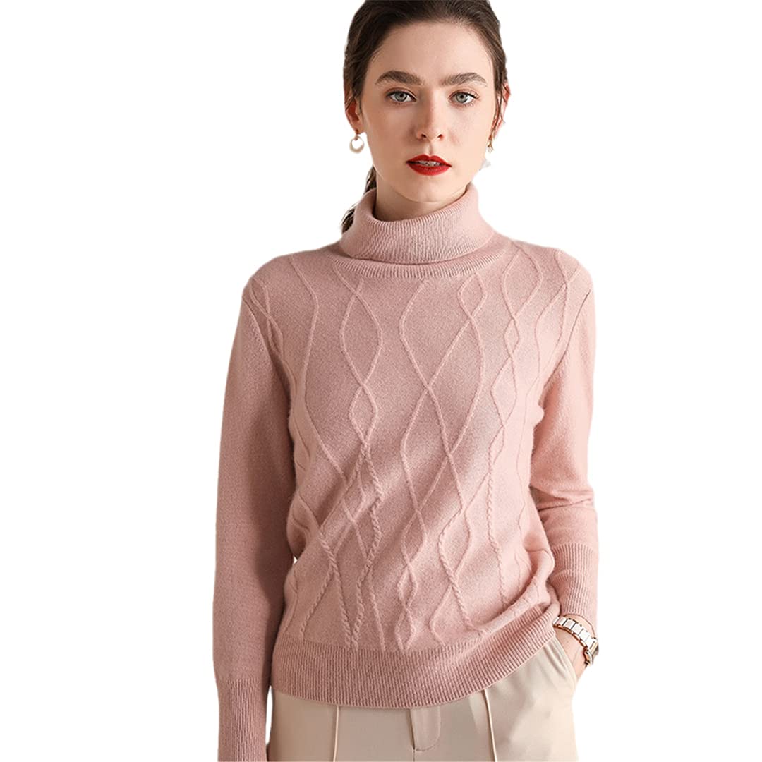 Women's 100% Cashmere Long Sleeve Turtleneck Sweater - Soft & Warm Winter Pullover, Thick Knit Jumper for Women, Dark Pink XL - Perfect for Office, Dating & Cold Weather Outfits