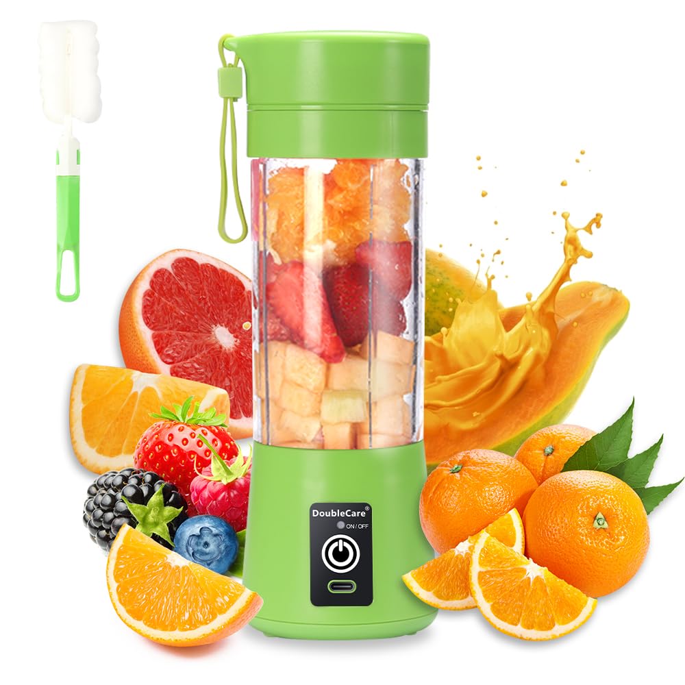 Portable USB Electric Blender Cup - 380ml Mini Blender for Smoothies, Juices & Shakes with 6 Blades, Rechargeable Travel Blender (Green) | Perfect for Gym, Office, Travel & Healthy On-the-Go Lifestyle