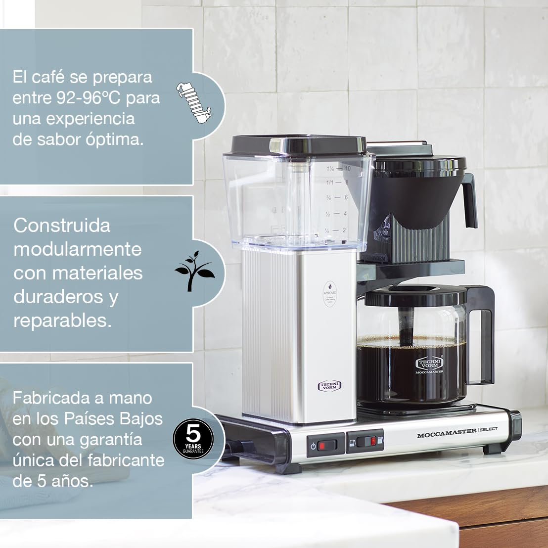 Moccamaster KBG Select Coffee Maker - 1.25L Black Drip Filter Coffee Machine for Home & Office Use
