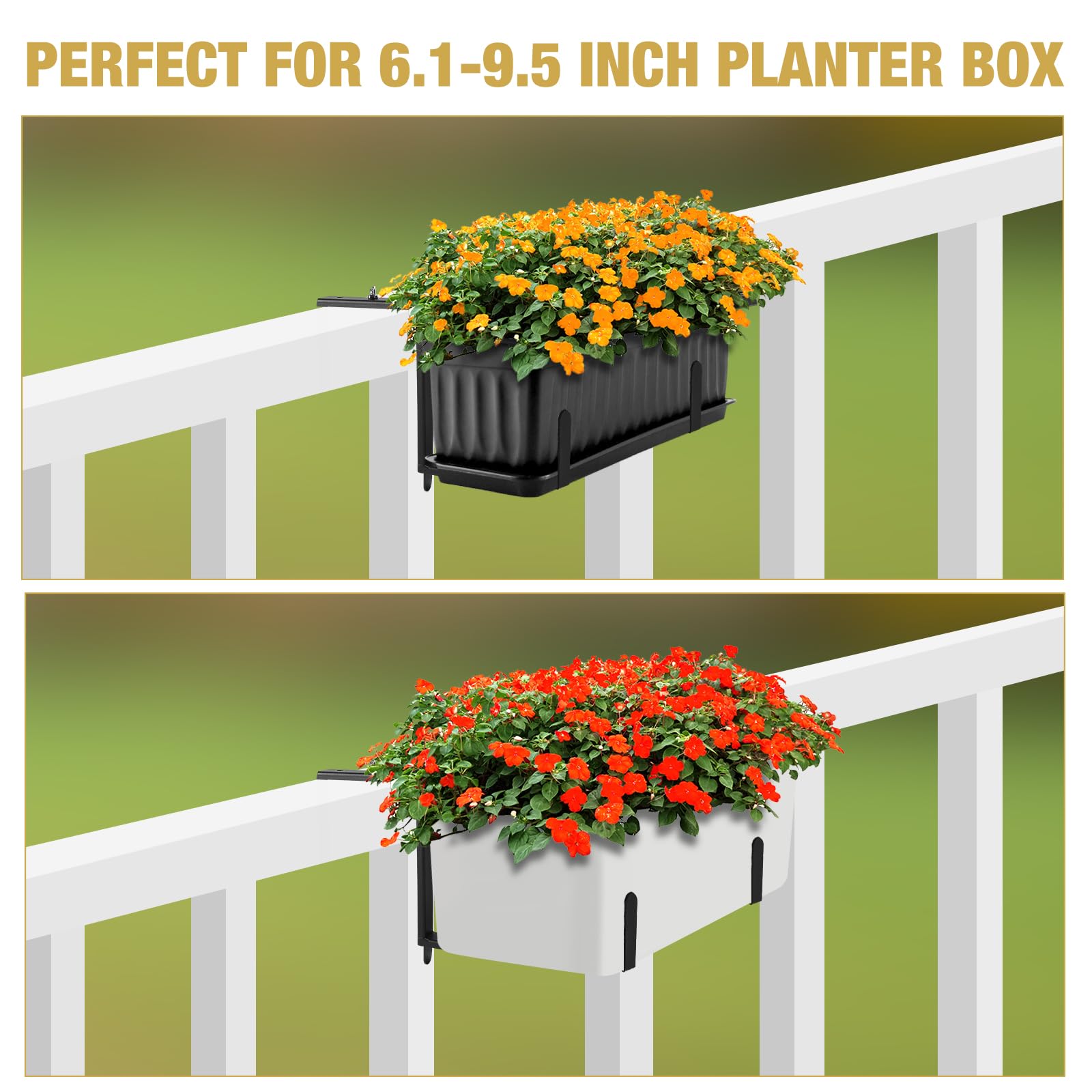 4-Pack Heavy Duty Adjustable Window Box Brackets - Q235 Steel Universal Outdoor Hanging Brackets for Planter Boxes, Flower Pots, Fence Railings & Windowsills - Perfect for Patio, Garden, Balcony & Home Decoration