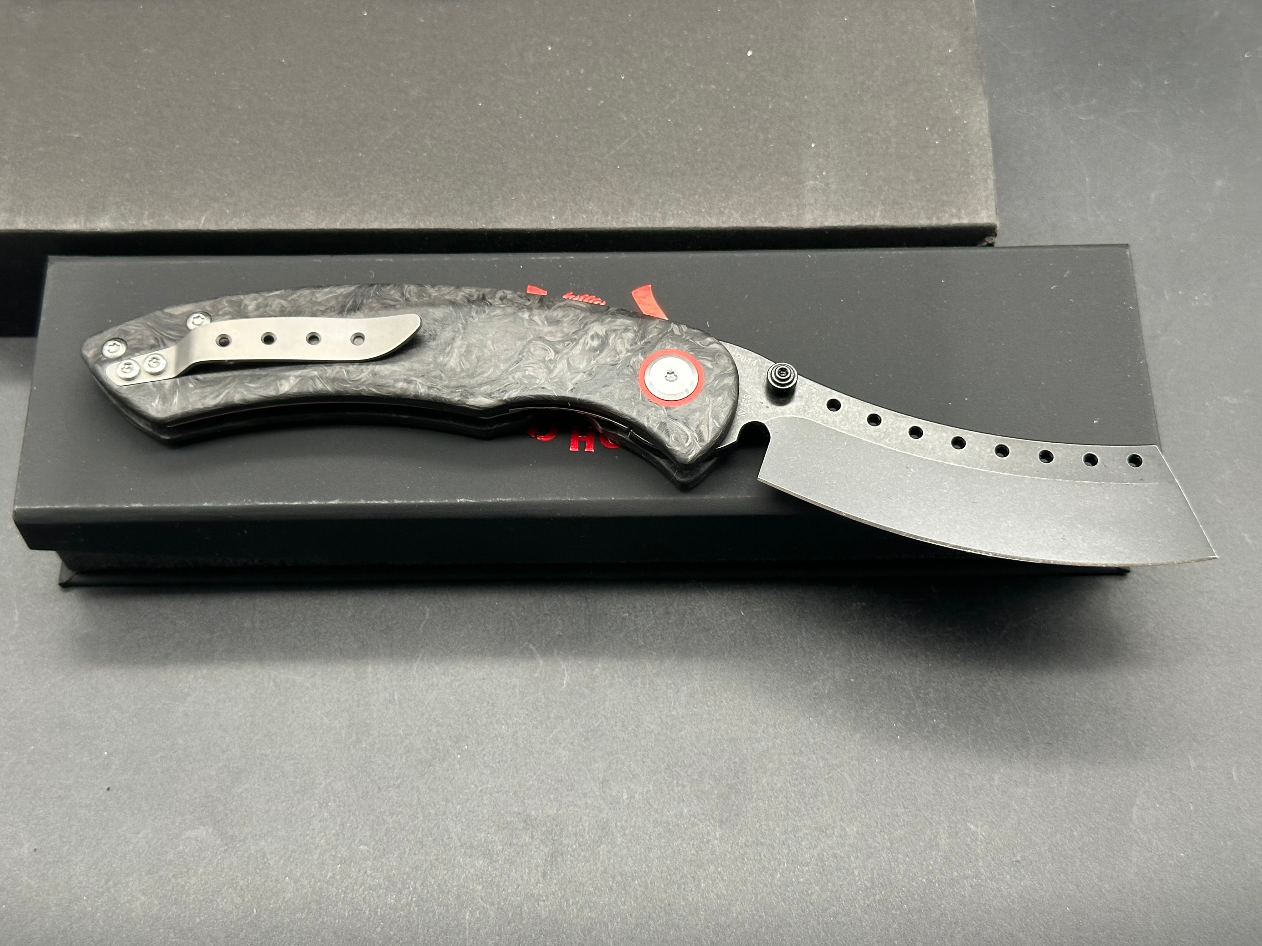 Premium Red Horse Hell Razor Pocket Knife - S35VN PVD Coated Blade with Marble Carbon Fiber Handle - EDC, Outdoor Survival, Camping & Tactical Gear