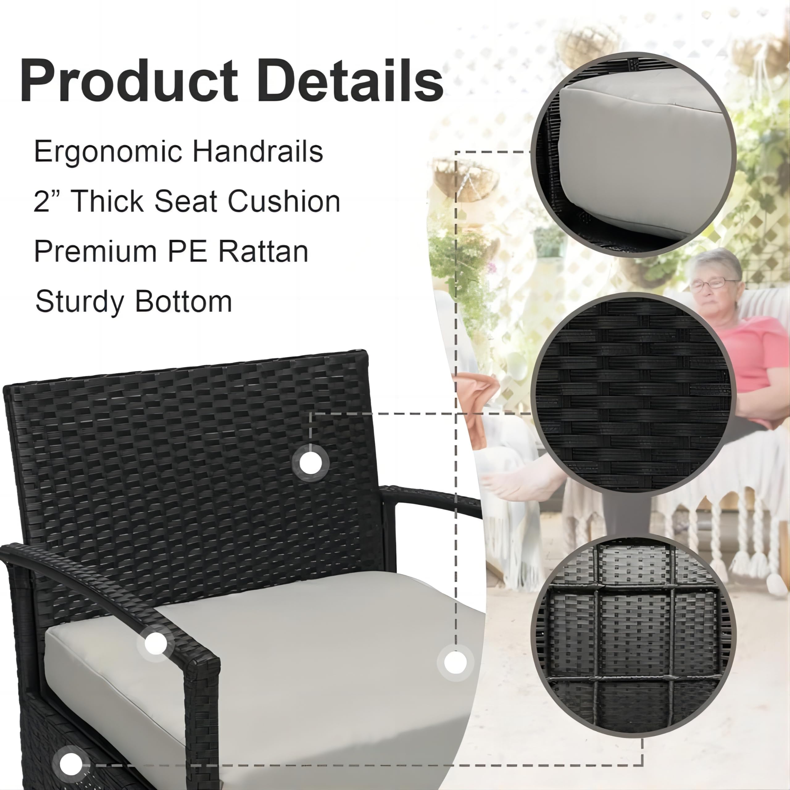 PROHIKER 3-Piece Patio Rattan Chair Set, Outdoor Wicker Conversation Furniture for Garden, Porch, Balcony & Yard - Gray - Perfect for Relaxing, Entertaining & Outdoor Dining