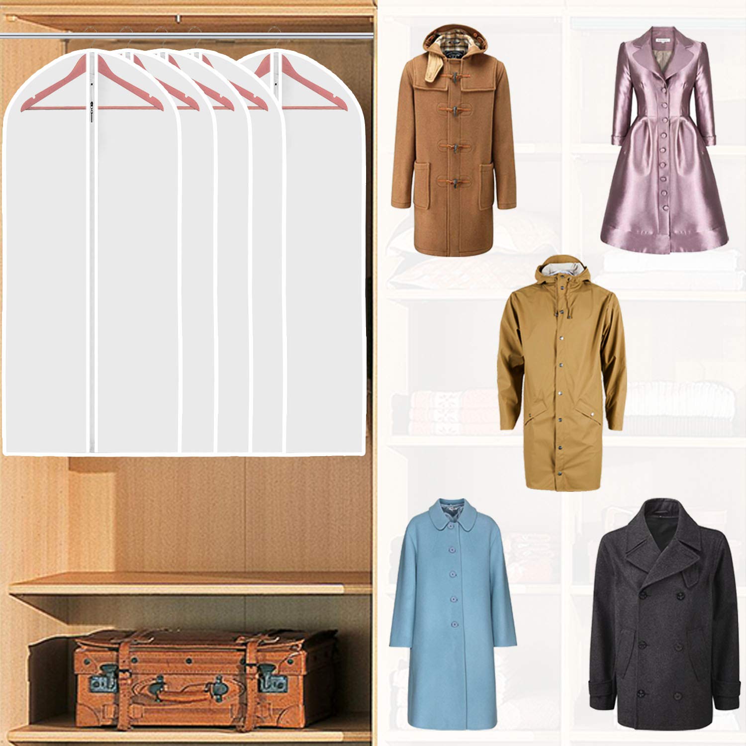 Lightweight Large Garment Bags with Zipper - Perfect for Closet Storage & Travel - M MOACC Hanging Clothes Protector for Suits, Dresses & Coats