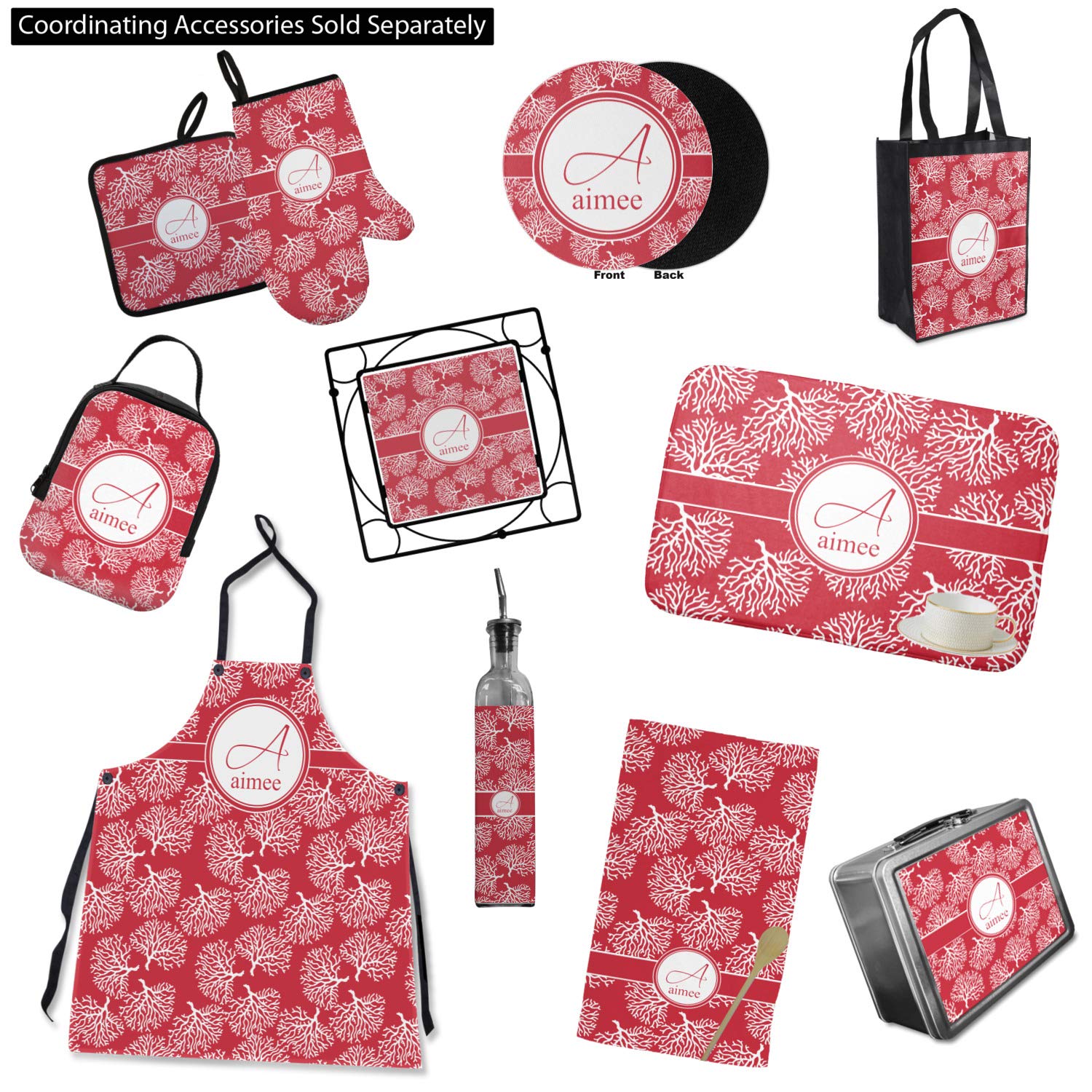 Personalized Coral Oven Mitt and Pot Holder Set with Custom Name & Initial - Perfect for Baking, Cooking, and Kitchen Gift Ideas