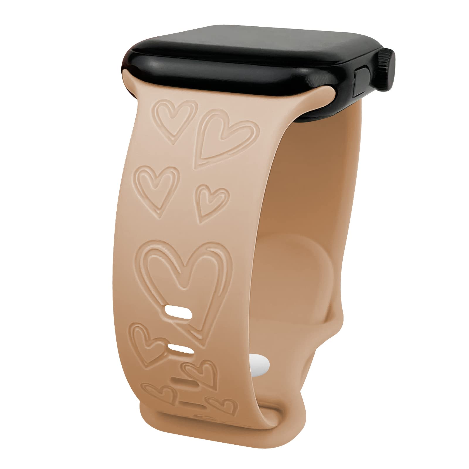 Heart Engraved Apple Watch Band 38mm 40mm 41mm - Soft Silicone Waterproof Sport Strap Replacement for iWatch Series 7/6/5/4/3/2/1/SE - Women's Fashion Accessory for Workout, Running & Daily Wear