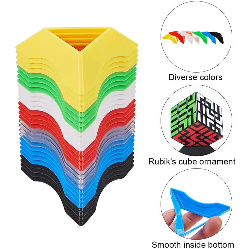 PH PandaHall 28pcs 7-Color Plastic Triangle Speed Cube Base Holder Frame - Magic Cube Organizer Accessories for Rubik's Cube Storage & Competition Practice