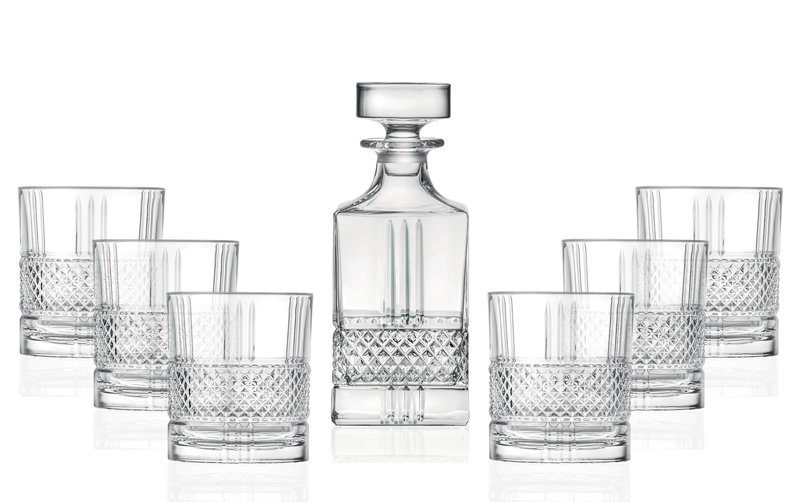 Premium Whiskey Decanter Set with 6 Glasses - 29 oz Crystal Decanter & 12 oz Double Old Fashioned Tumblers - Elegant Scotch, Bourbon & Liquor Serving Set - Barski European Craftsmanship - Perfect for Home Bars, Gifts & Entertaining