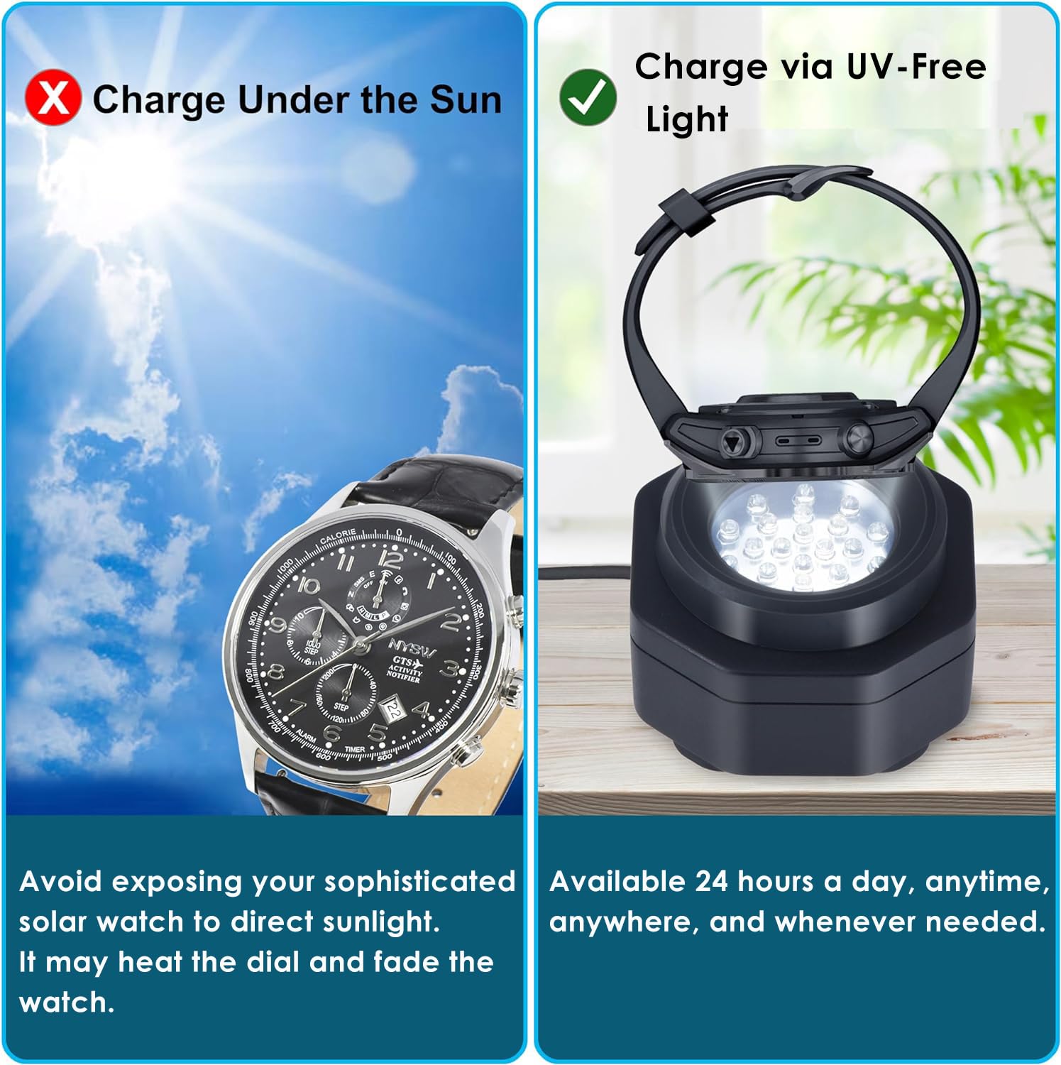 CoolFire - USB-C UV Free Solar Watch Fast Charger for Men | Portable Eco-Friendly Watch Battery Charger | Compatible with All Solar-Powered Watches | Perfect for Travel, Outdoor & Daily Use (White)